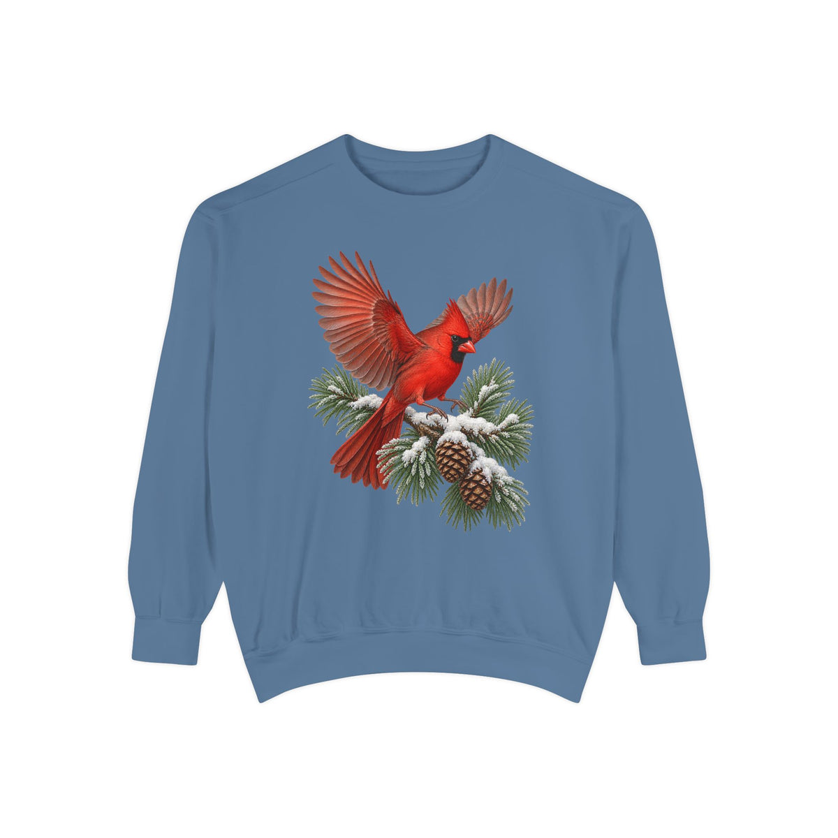 Cardinal in flight sweatshirt in Blue Jean, front view