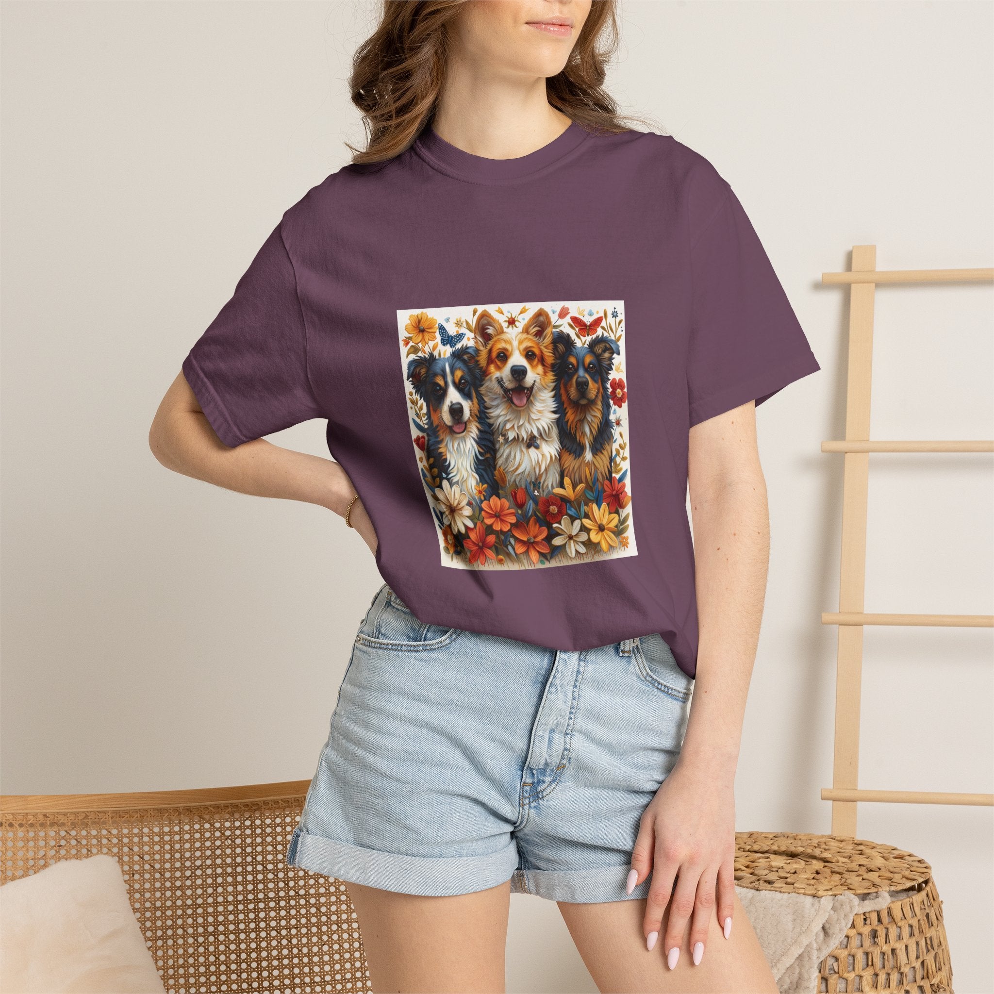 Dog Lover - Floral Three Dogs Tee