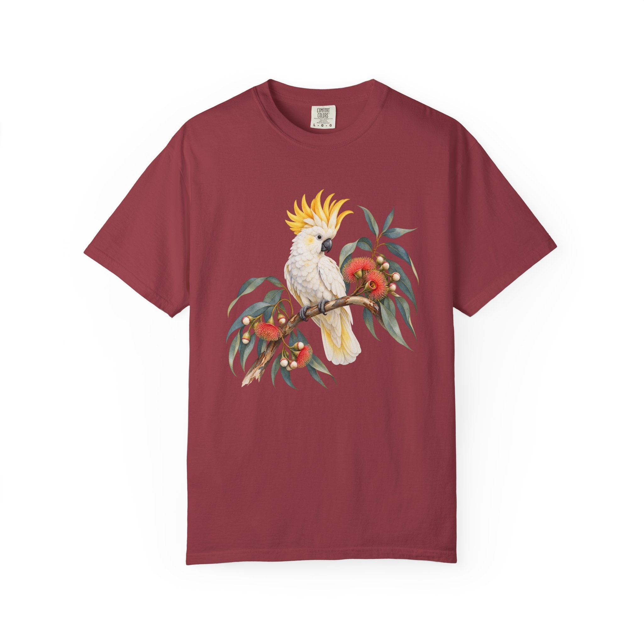 Cockatoo & Gum Blossom T-Shirt — bird lover botanical tee, worn
