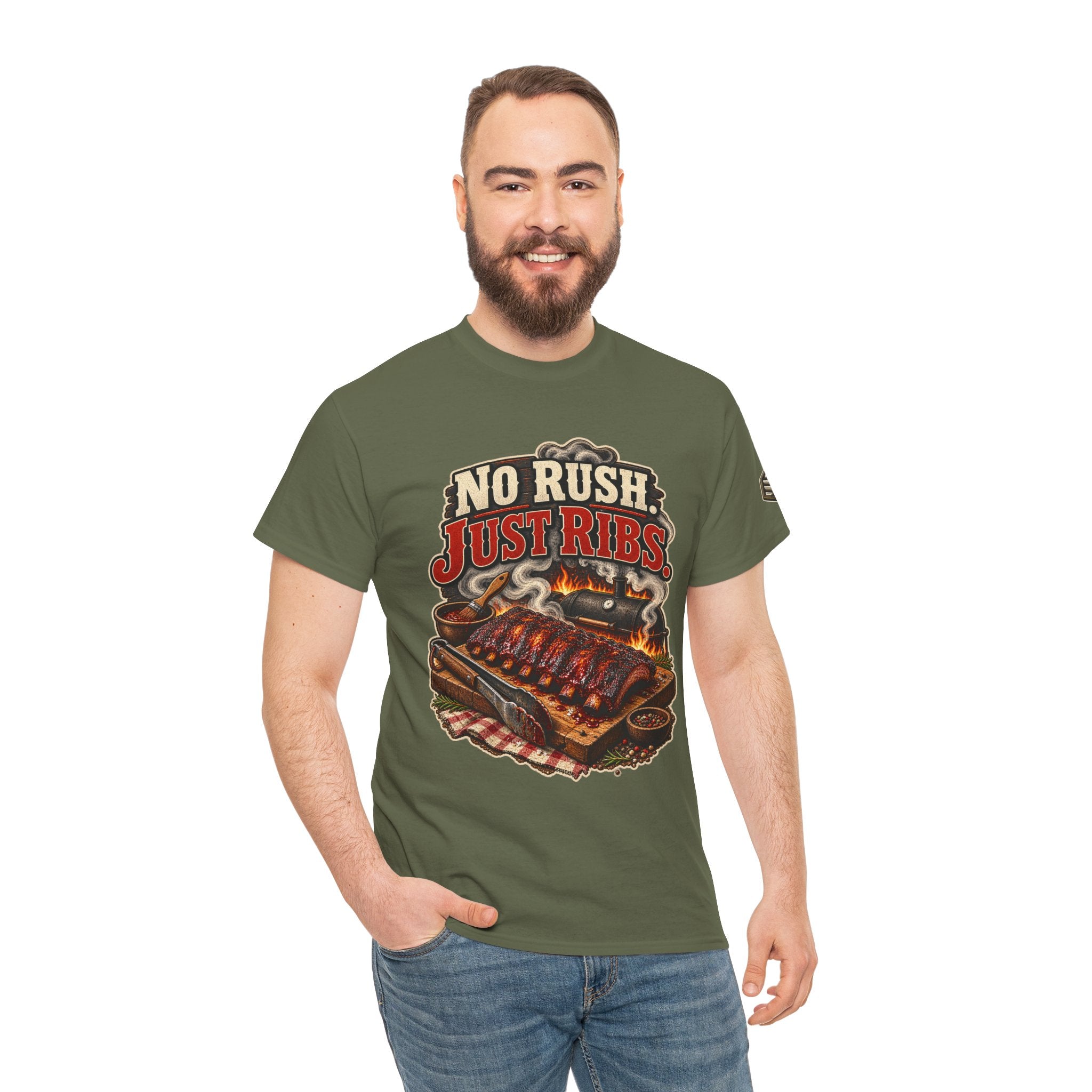 No Rush. Just Ribs. BBQ T-Shirt — Heavy Cotton