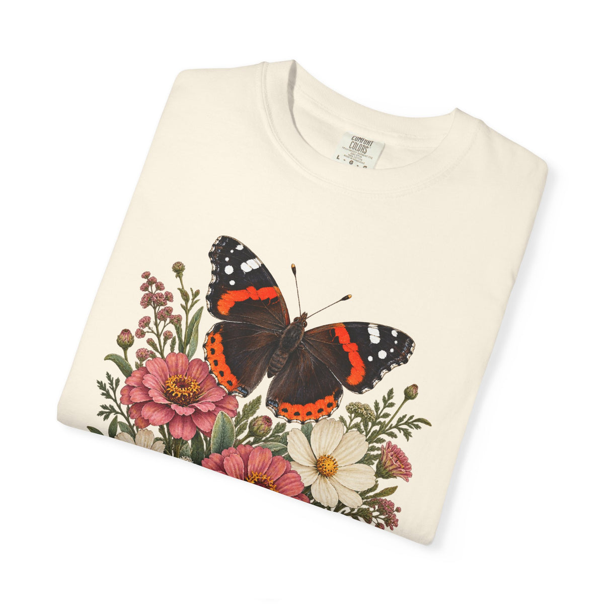 Red Admiral & Zinnia T-Shirt — Garment-Dyed Cotton