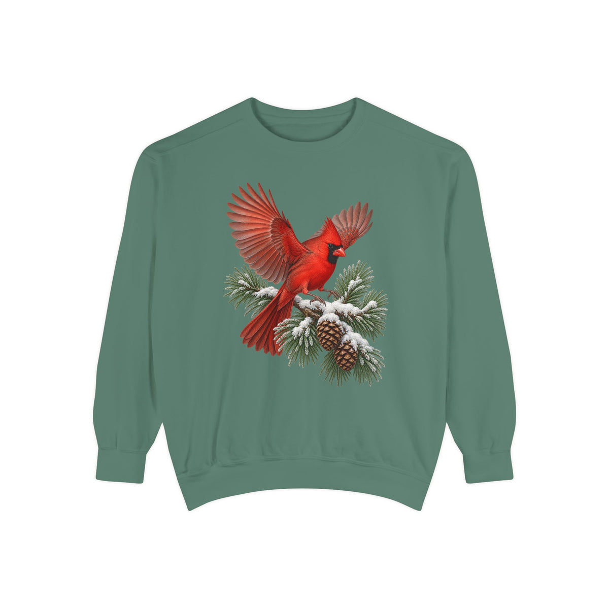 Cardinal in flight sweatshirt in Light Green, front view