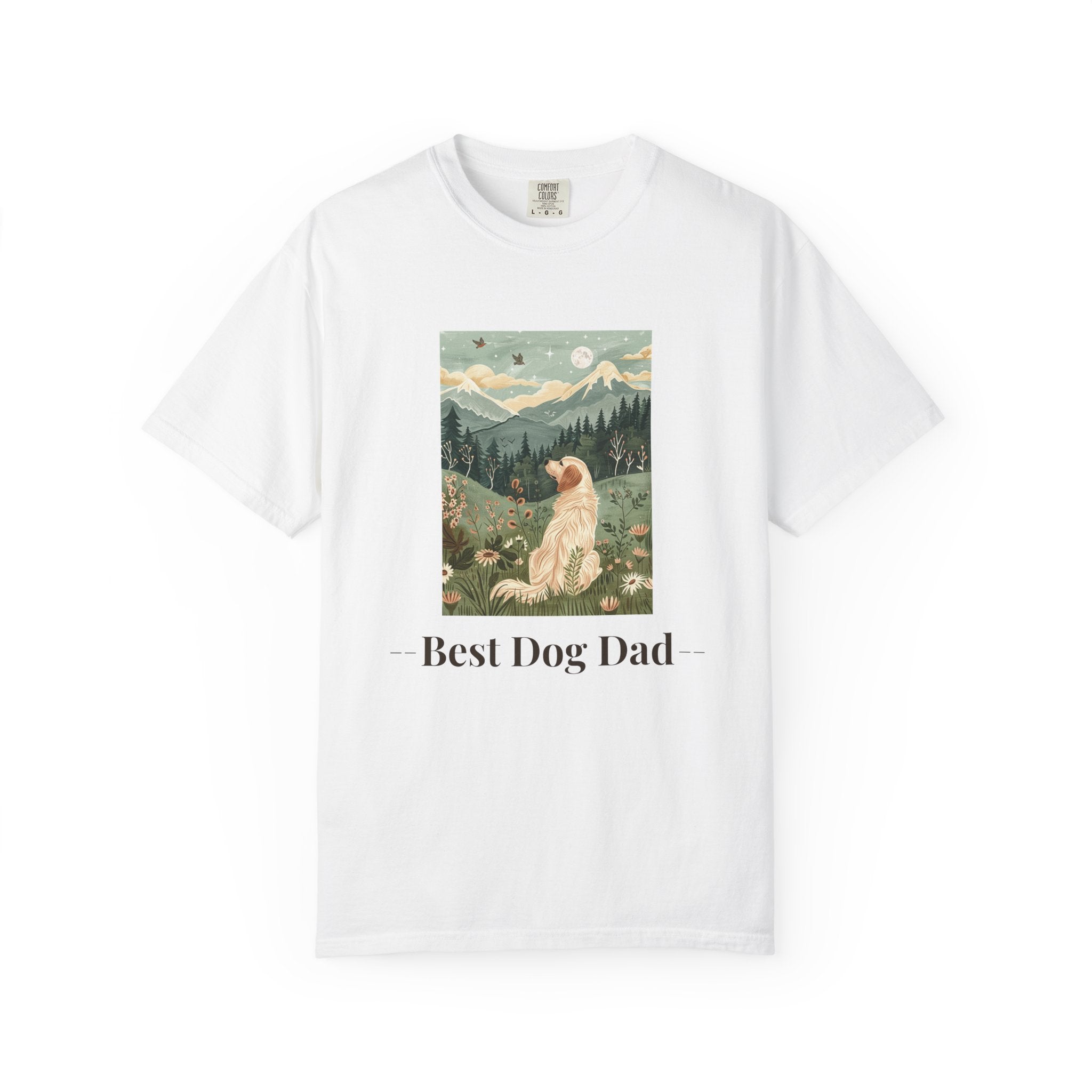 Best Dog Dad folk art Golden Retriever shirt front view