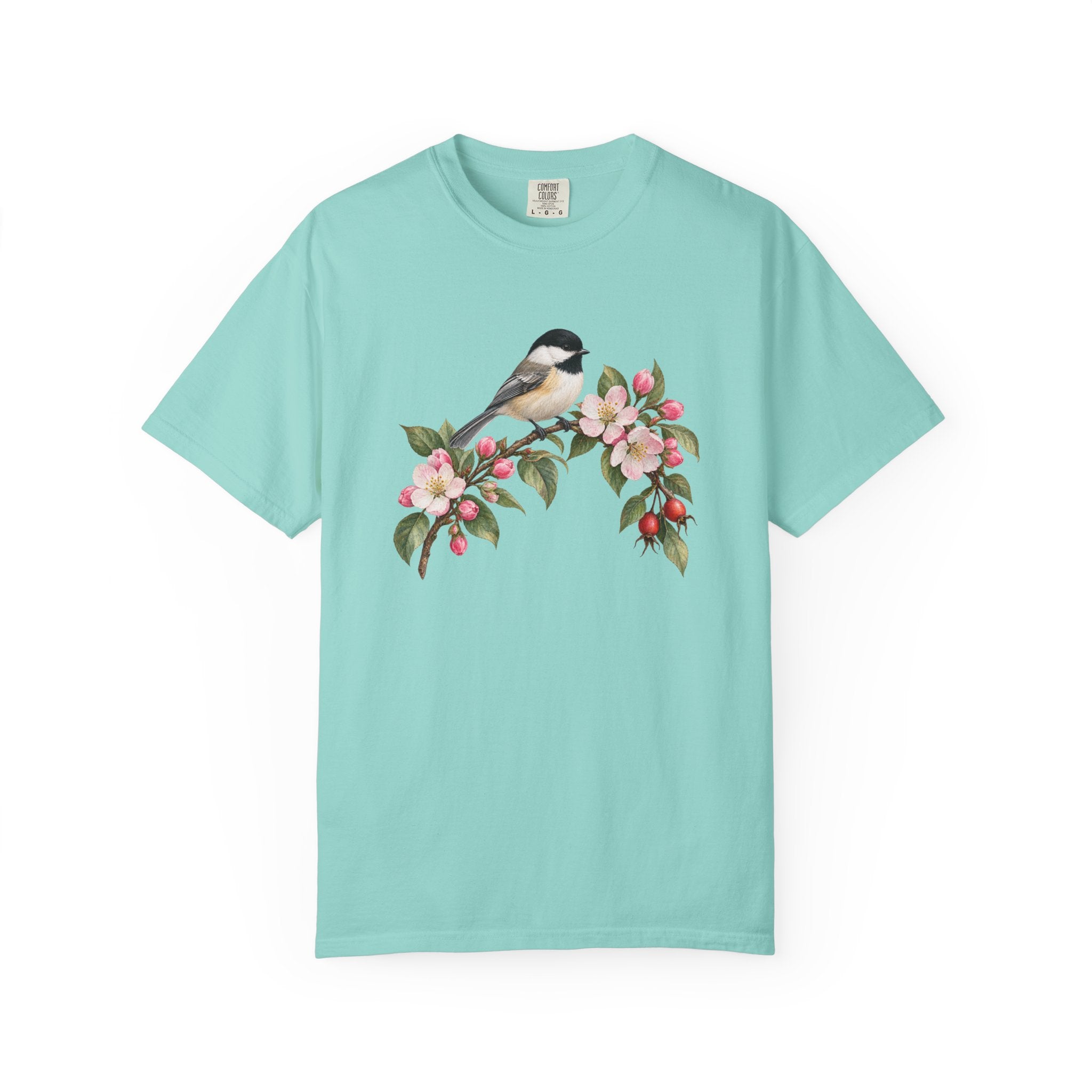 Chickadee & Apple Blossom T-Shirt — Garment-Dyed Cotton