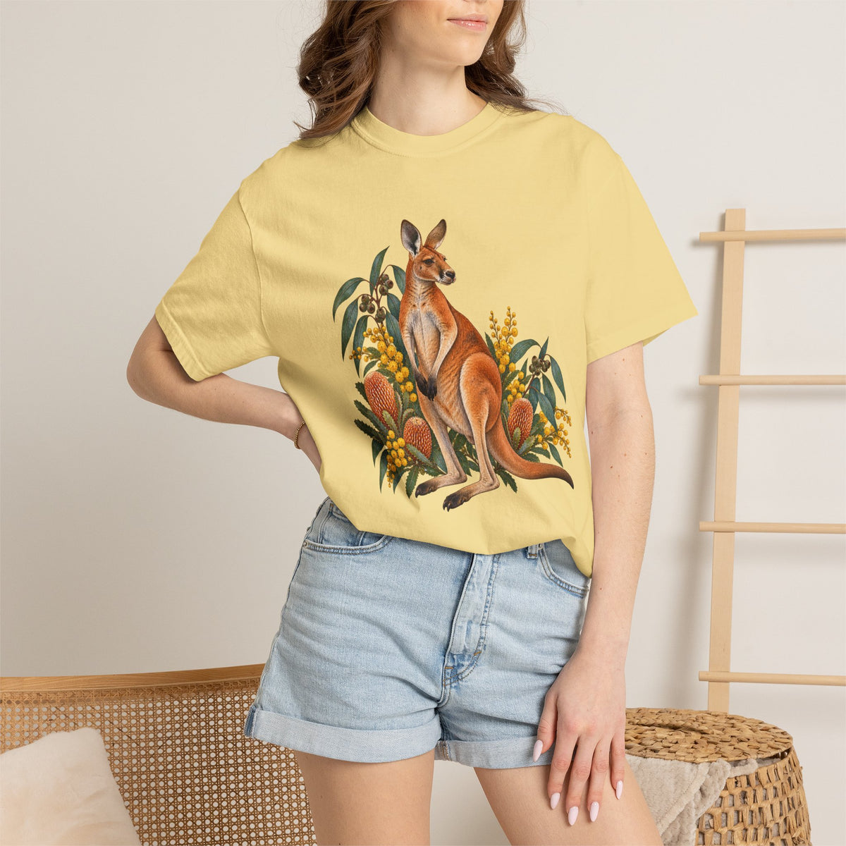 Kangaroo, Wattle & Banksia T-Shirt — Garment-Dyed Cotton