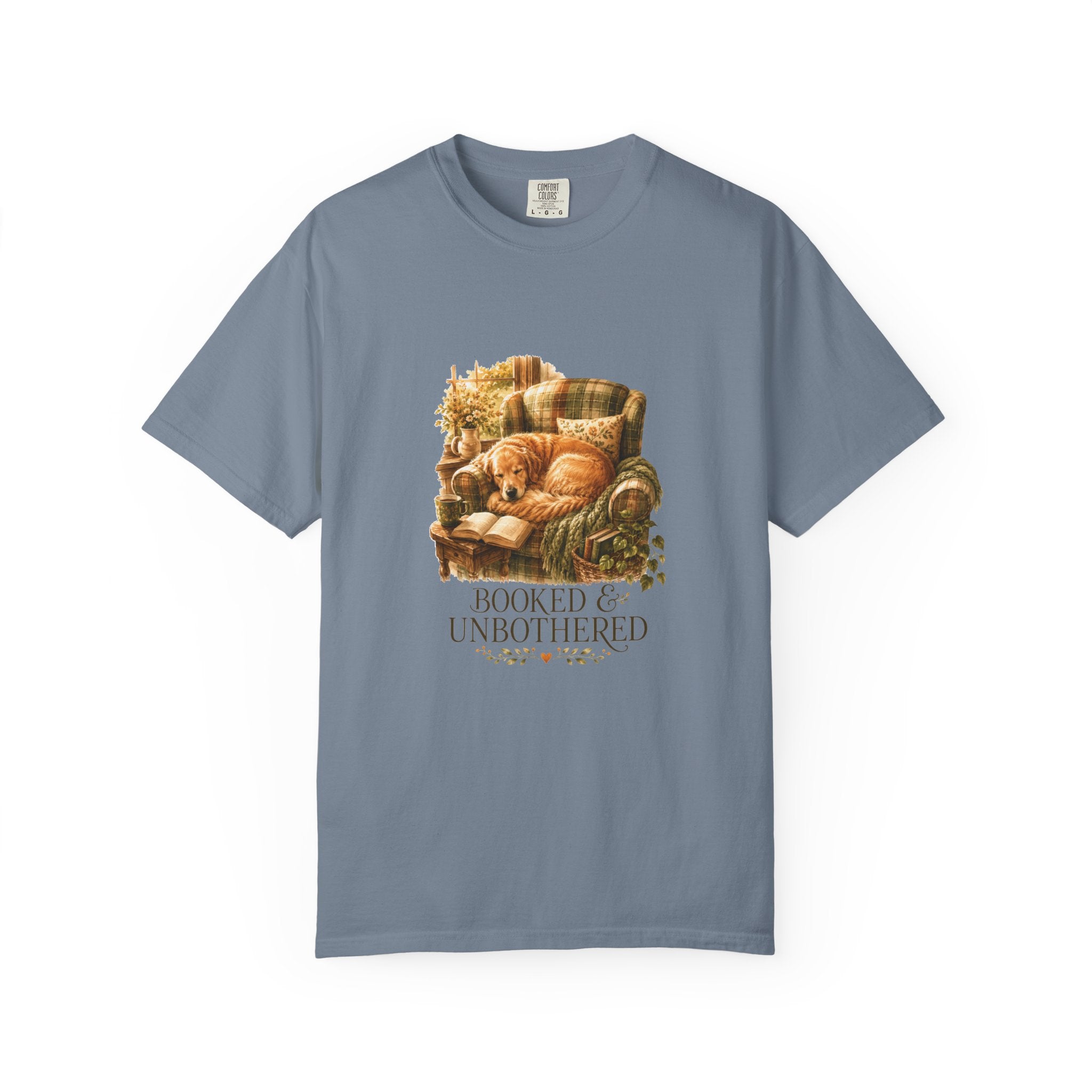 Dogs Books and Peace cozy dog tee folded view