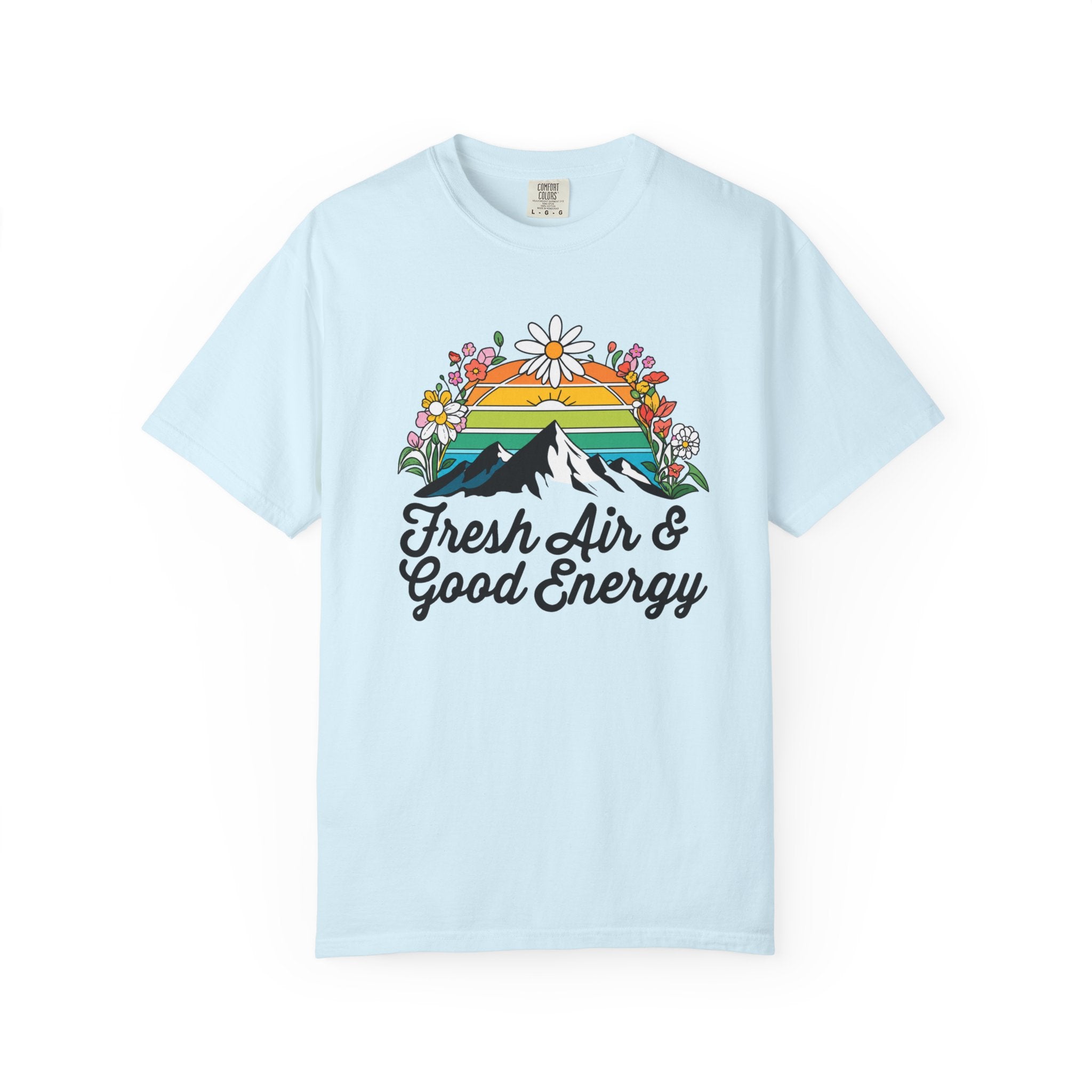 Fresh Air & Good Energy - Retro Sunset Mountain Tee