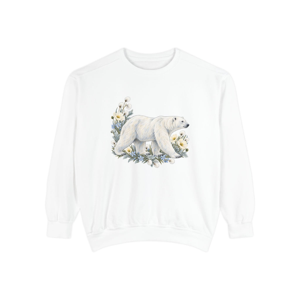 Polar Bear & Arctic Blooms Sweatshirt — Garment-Dyed Fleece