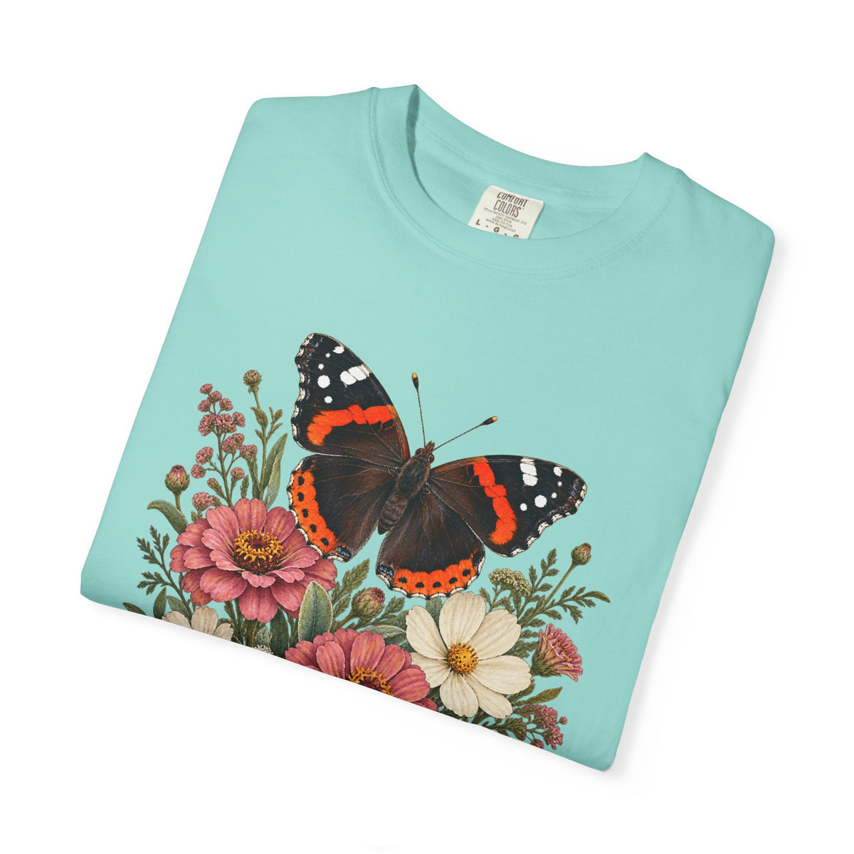 Red Admiral & Zinnia T-Shirt — Garment-Dyed Cotton