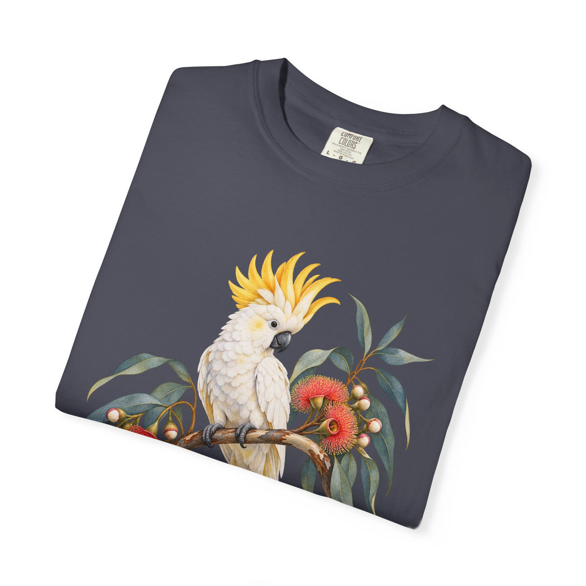 Cockatoo & Gum Blossom T-Shirt — everyday relaxed fit, modelled