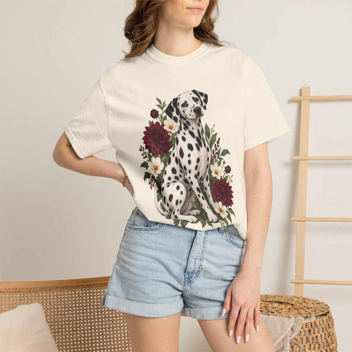 Dalmatian & Dahlia T-Shirt — Garment-Dyed Cotton