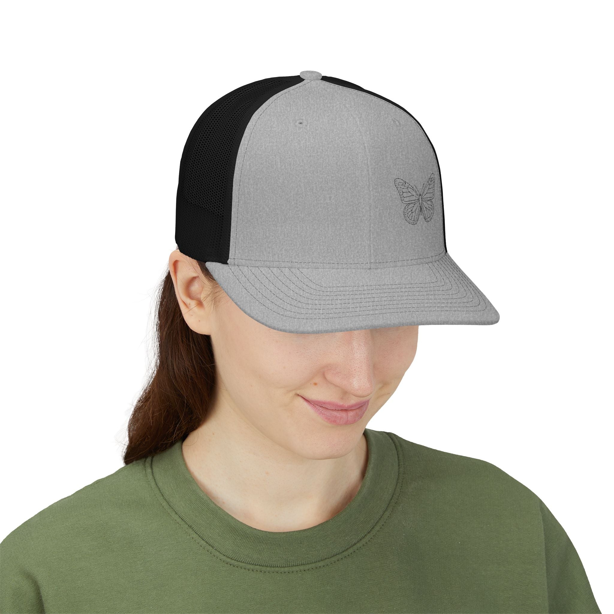 Butterfly Sketch — Minimalist Embroidered Trucker Hat