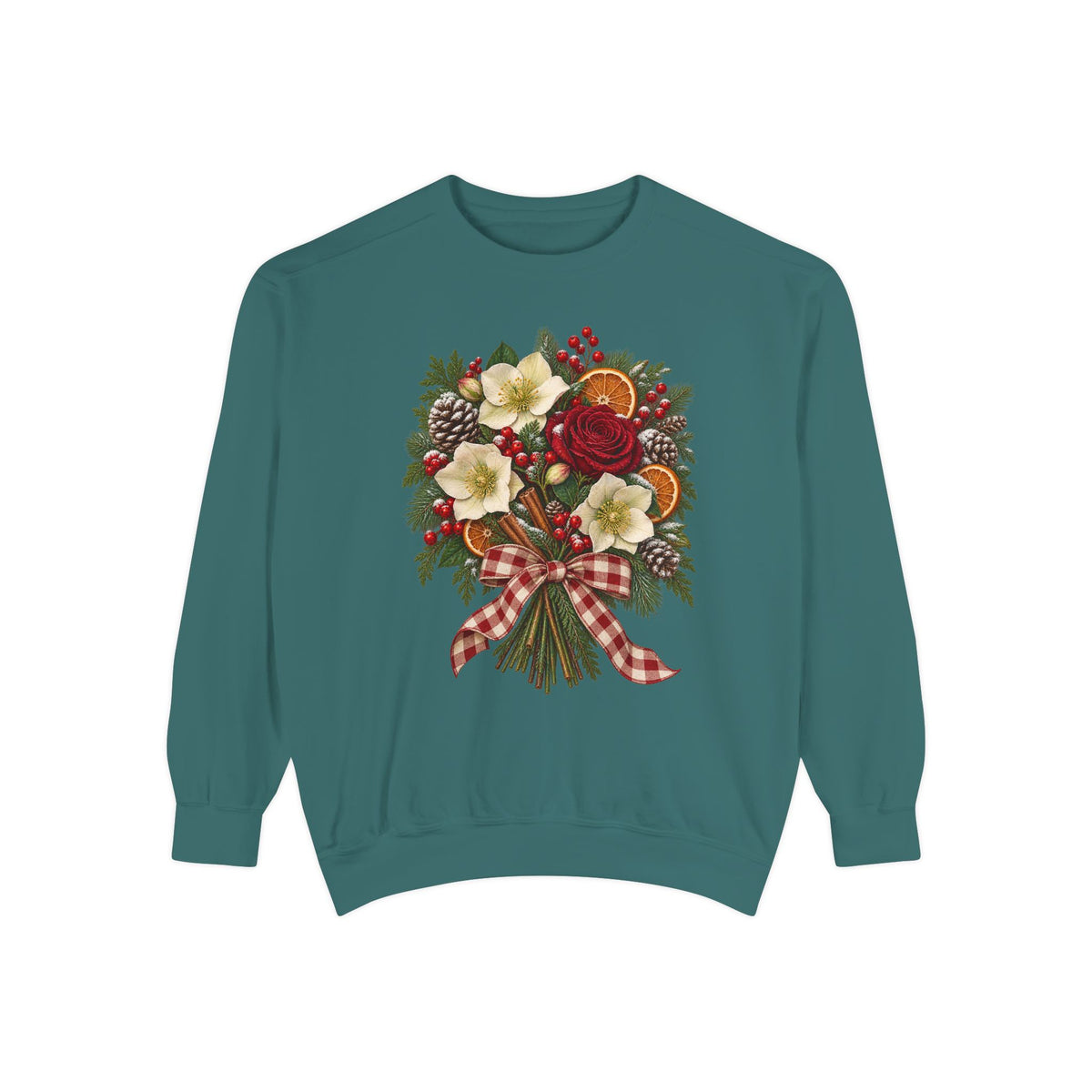 Winter bouquet sweatshirt in Blue Spruce, front view