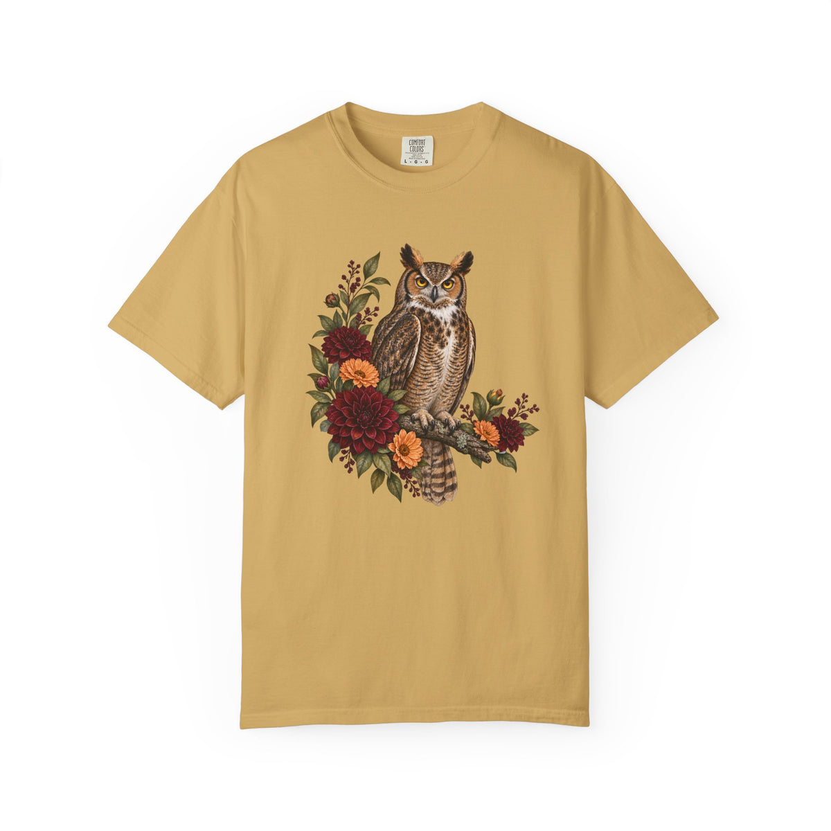 Great Horned Owl & Dahlia T-Shirt — The Midnight Garden