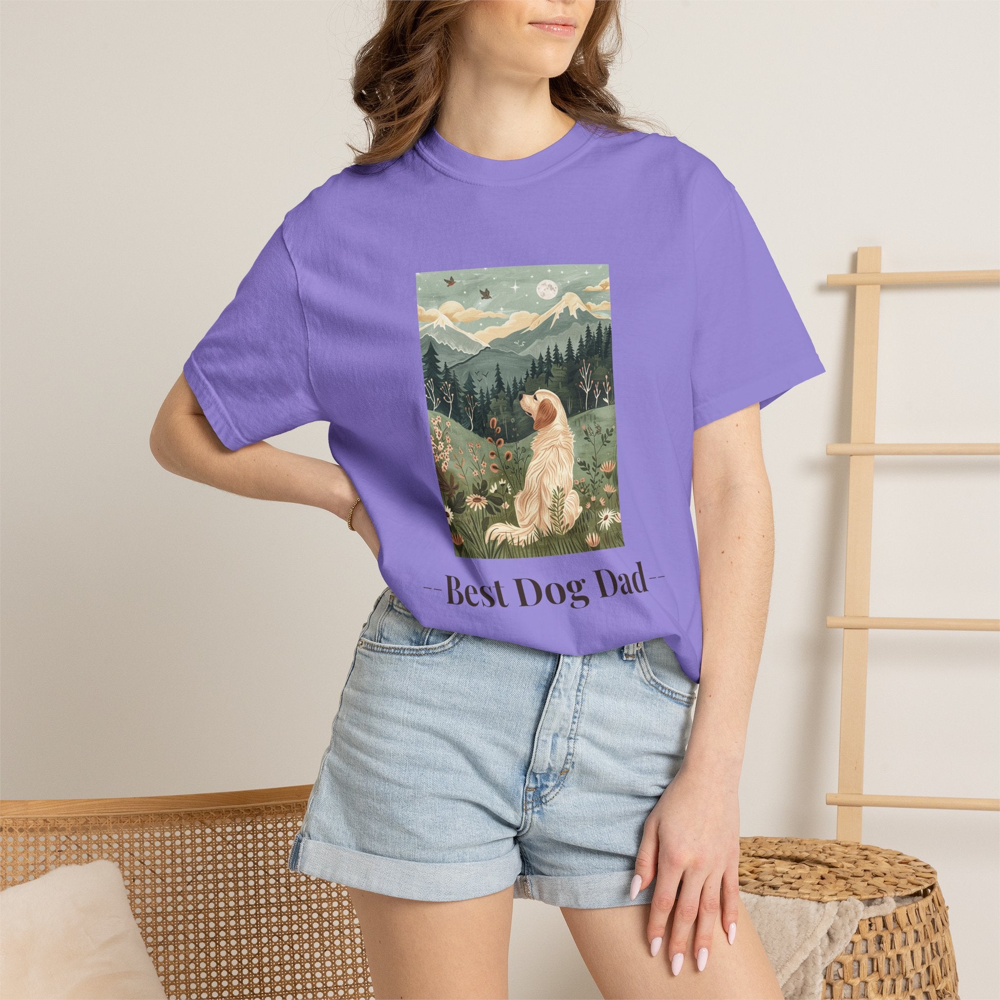 Best Dog Dad - Folk Art Golden Retriever