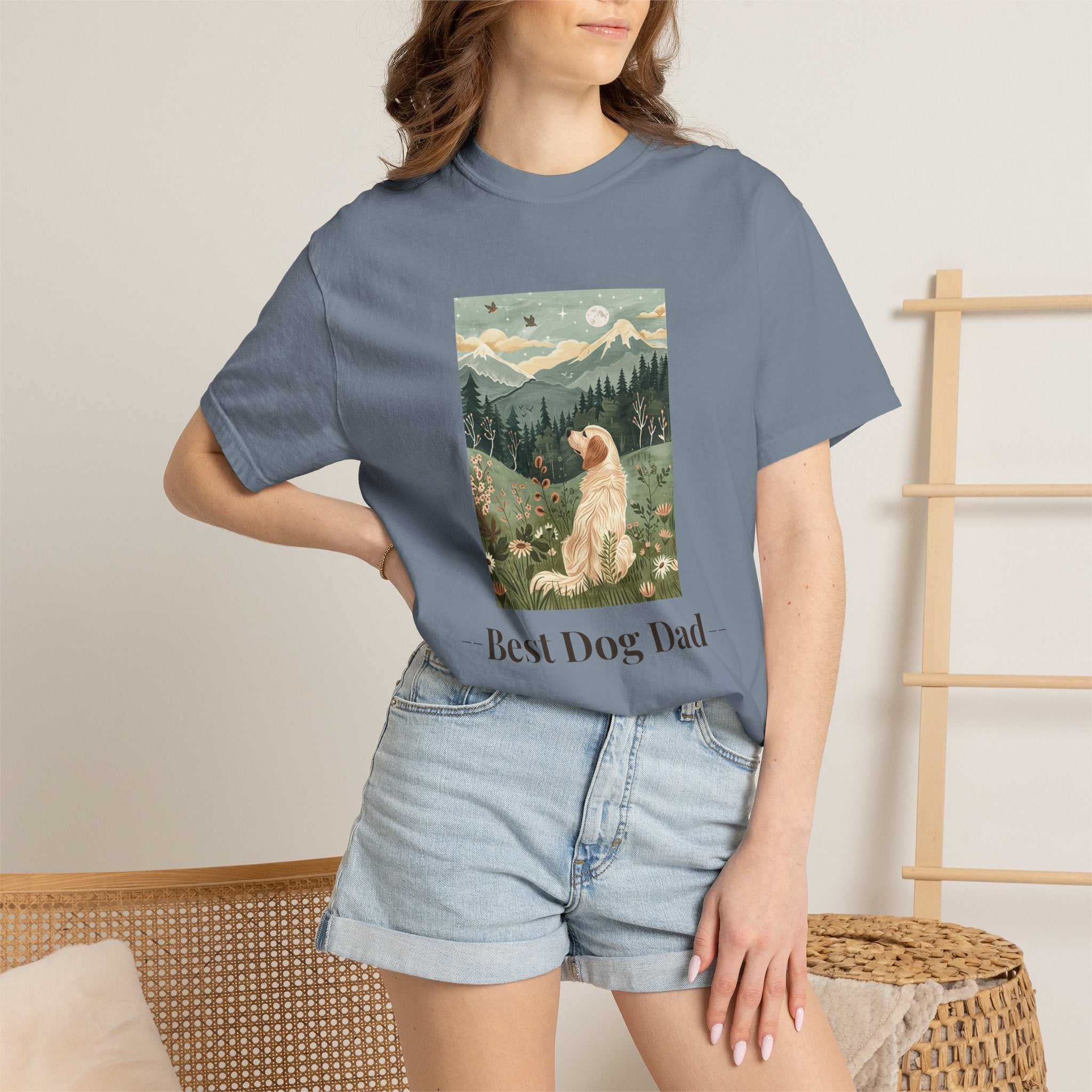 Best Dog Dad - Folk Art Golden Retriever