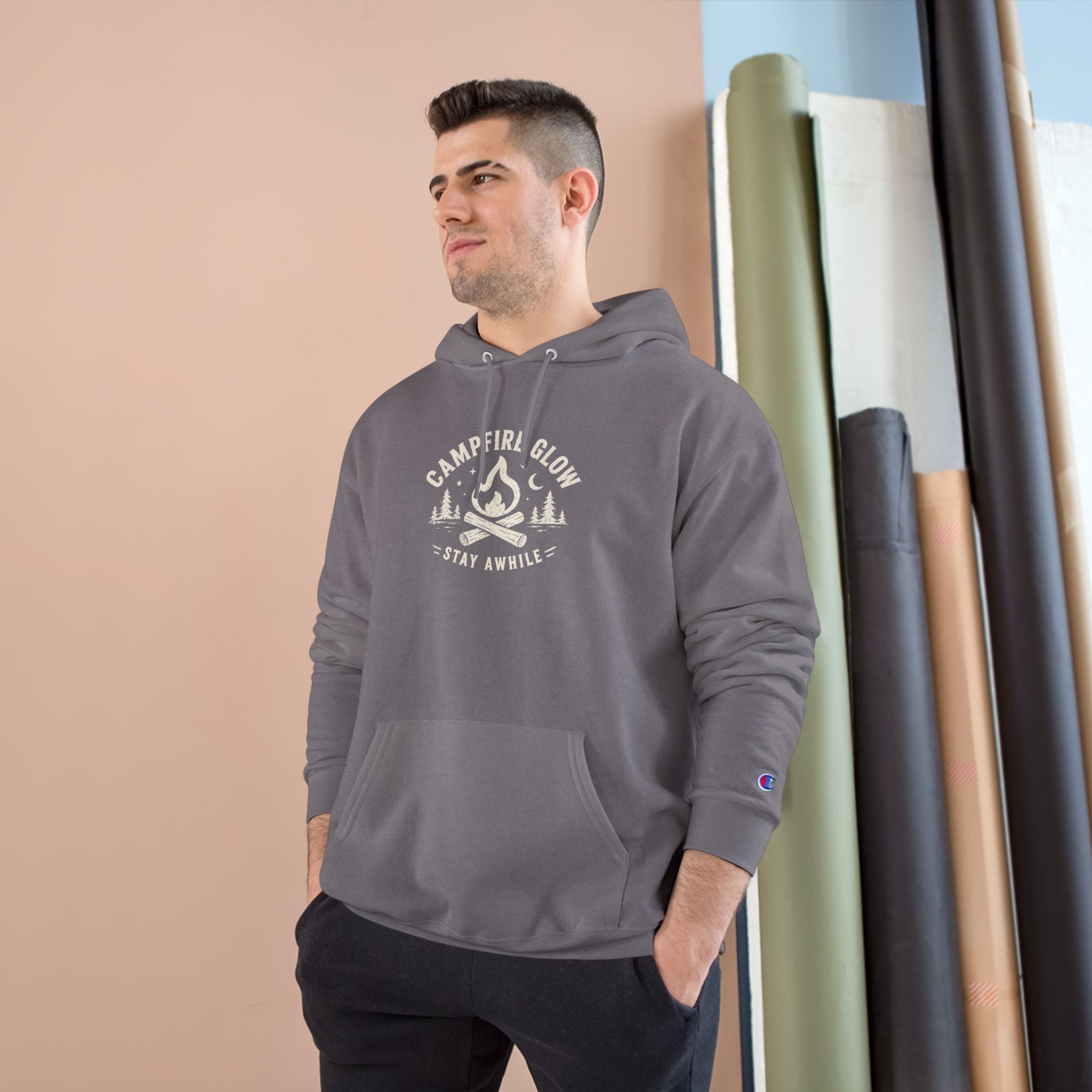 Campfire Glow — Outside Feels Like Home Champion Hoodie (Front & Back)