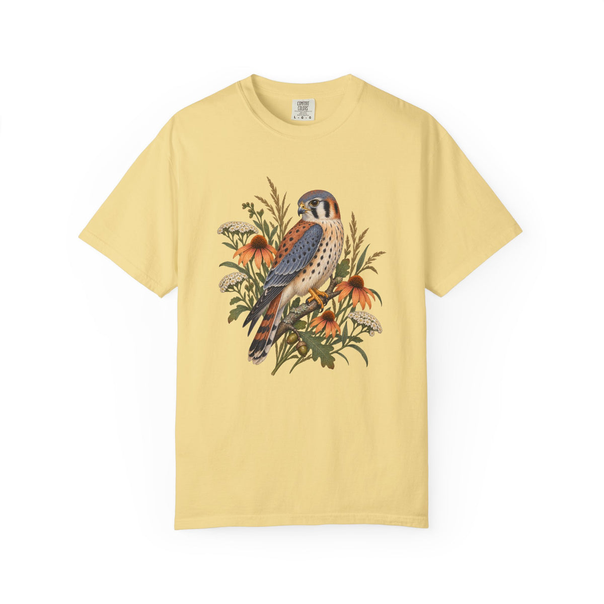 American Kestrel & Coneflower T-Shirt — Garment-Dyed Cotton