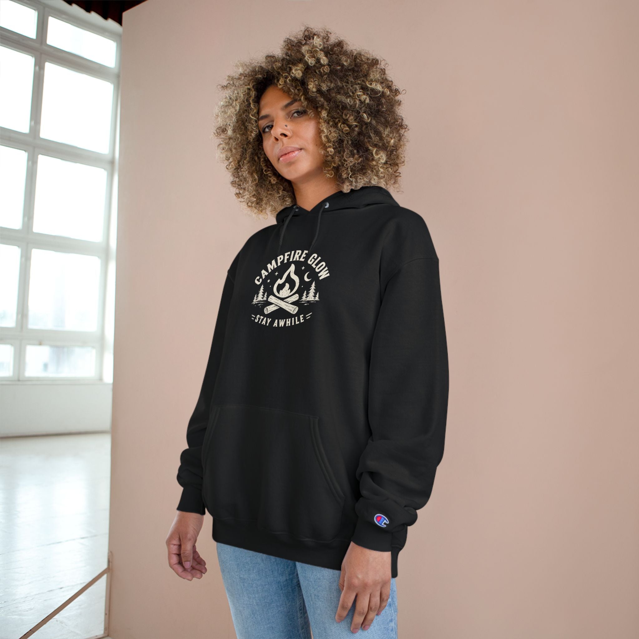 Campfire Glow — Outside Feels Like Home Champion Hoodie (Front & Back)