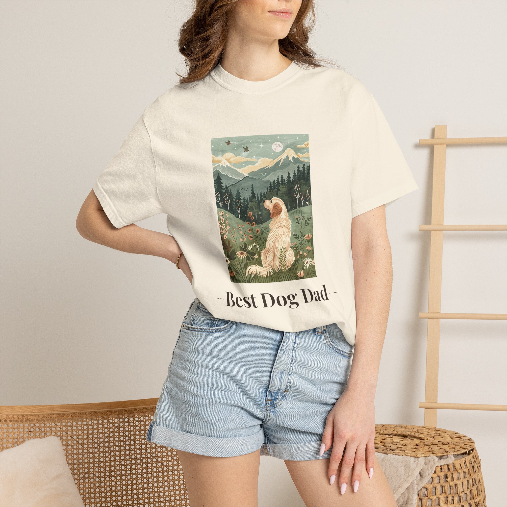Best Dog Dad - Folk Art Golden Retriever