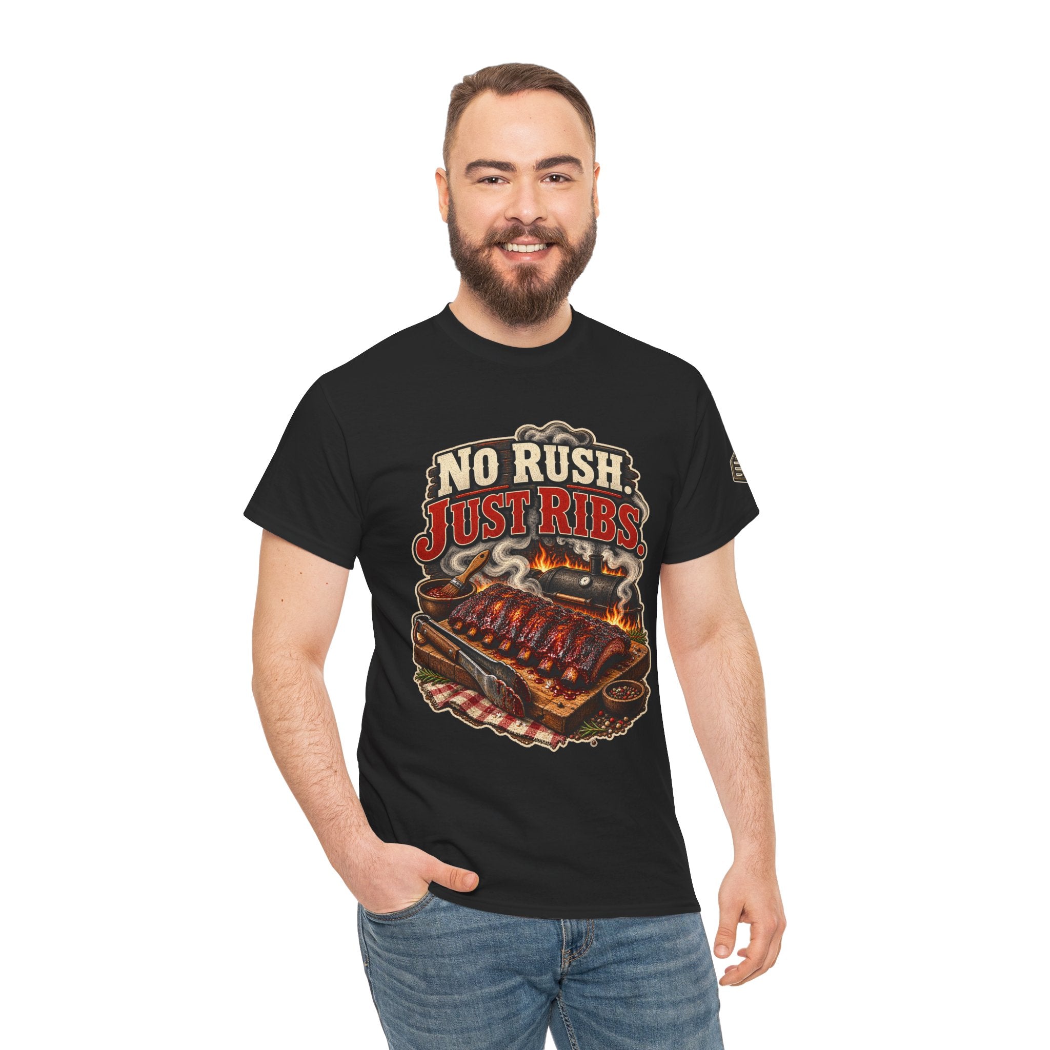 No Rush. Just Ribs. BBQ T-Shirt — Heavy Cotton