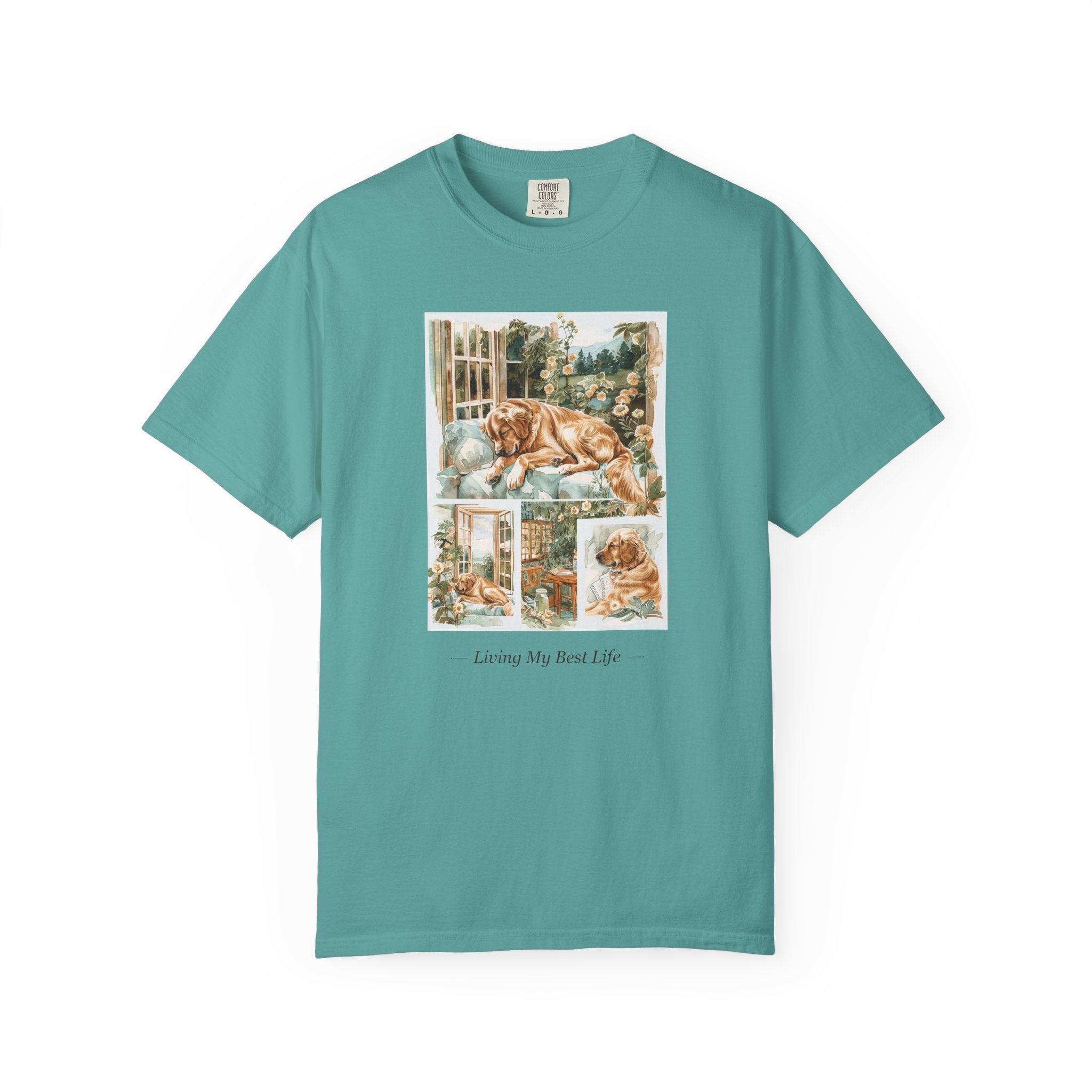 Living My Best Life watercolor dog shirt on model