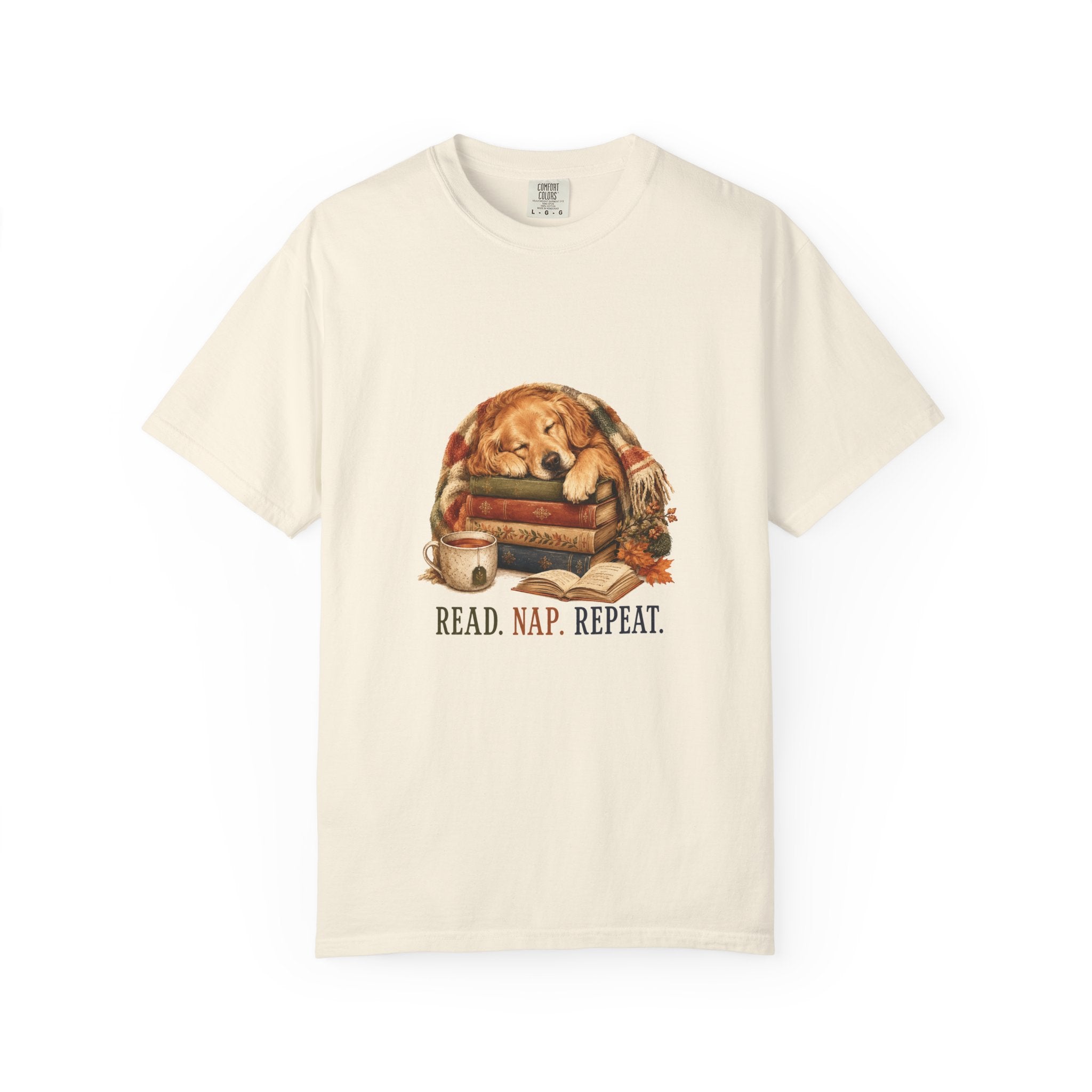 Read Nap Repeat dog book lover shirt lifestyle mockup