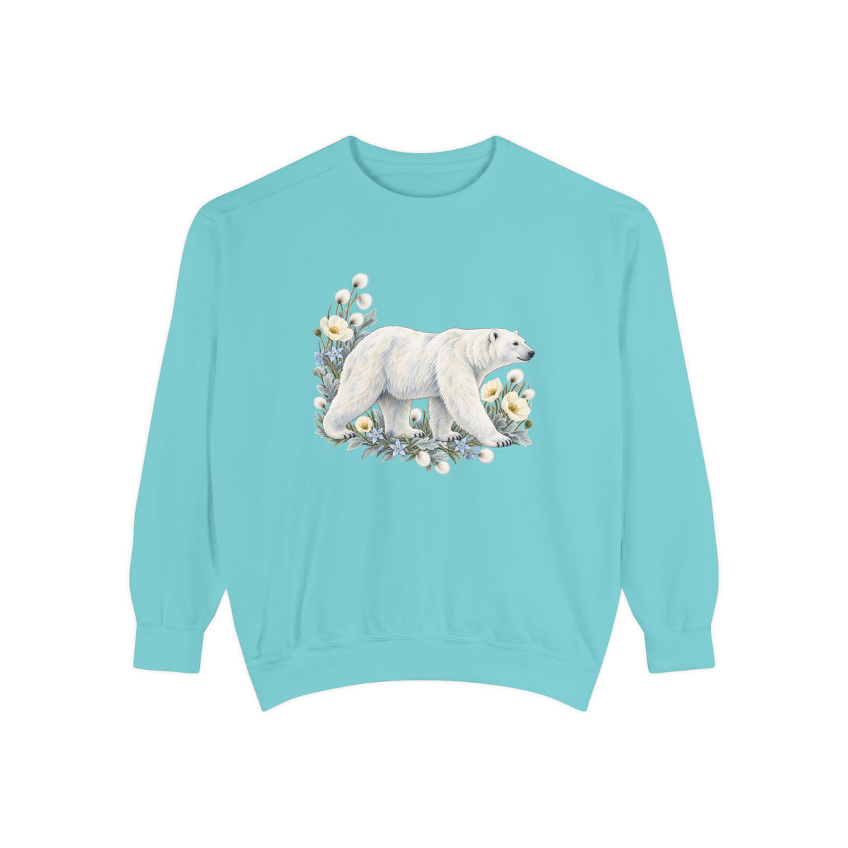 Polar Bear & Arctic Blooms Sweatshirt — Garment-Dyed Fleece