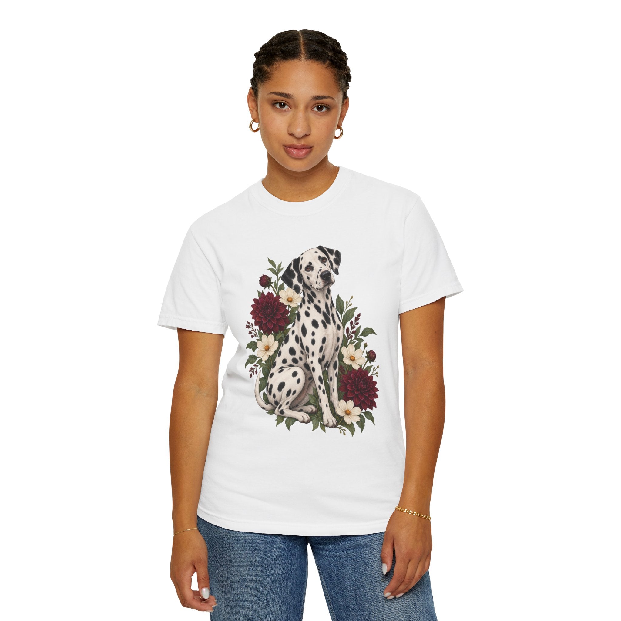 Dalmatian & Dahlia T-Shirt — front print detail