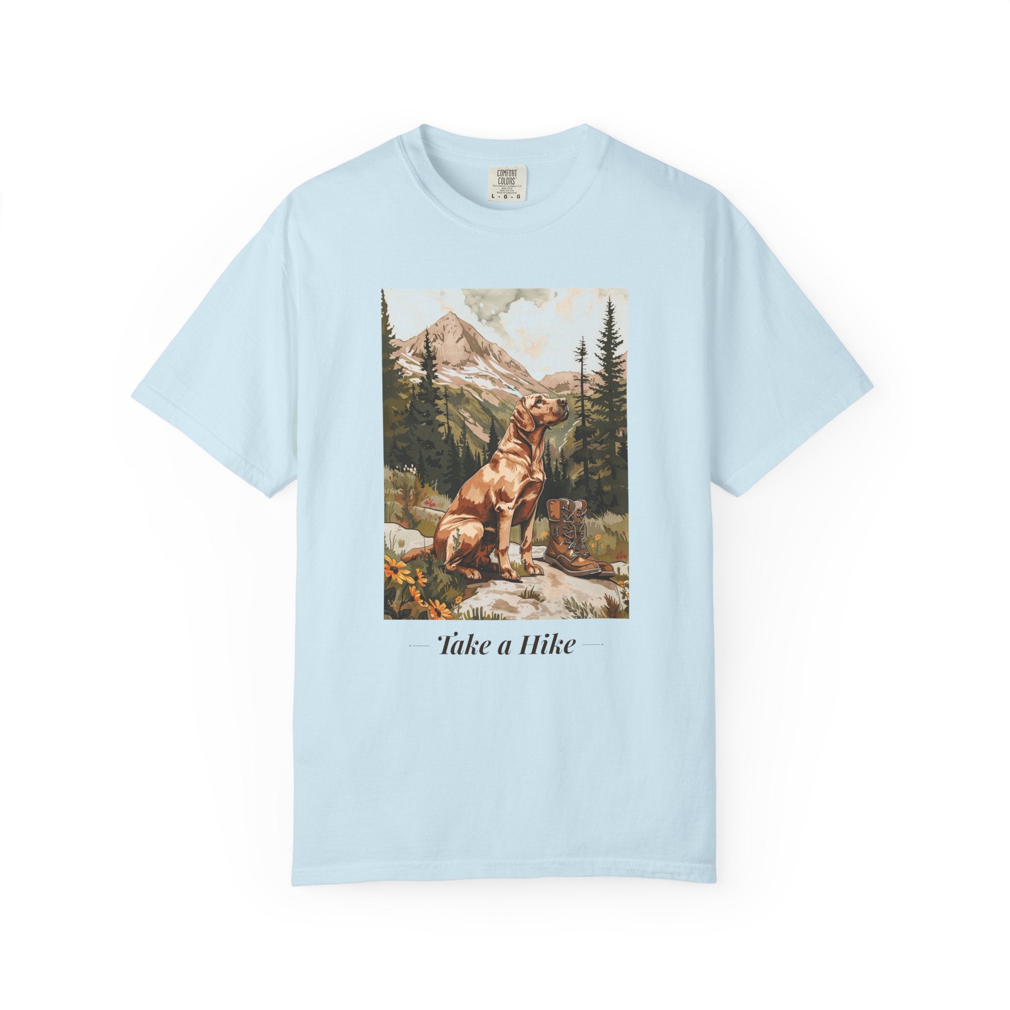 Take a Hike hiking dog shirt on model