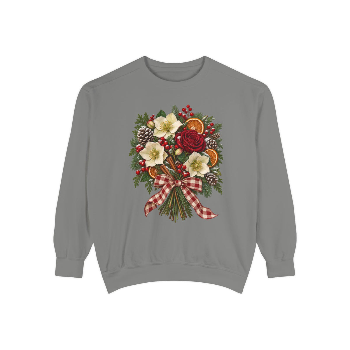 Winter bouquet sweatshirt in Grey, front view