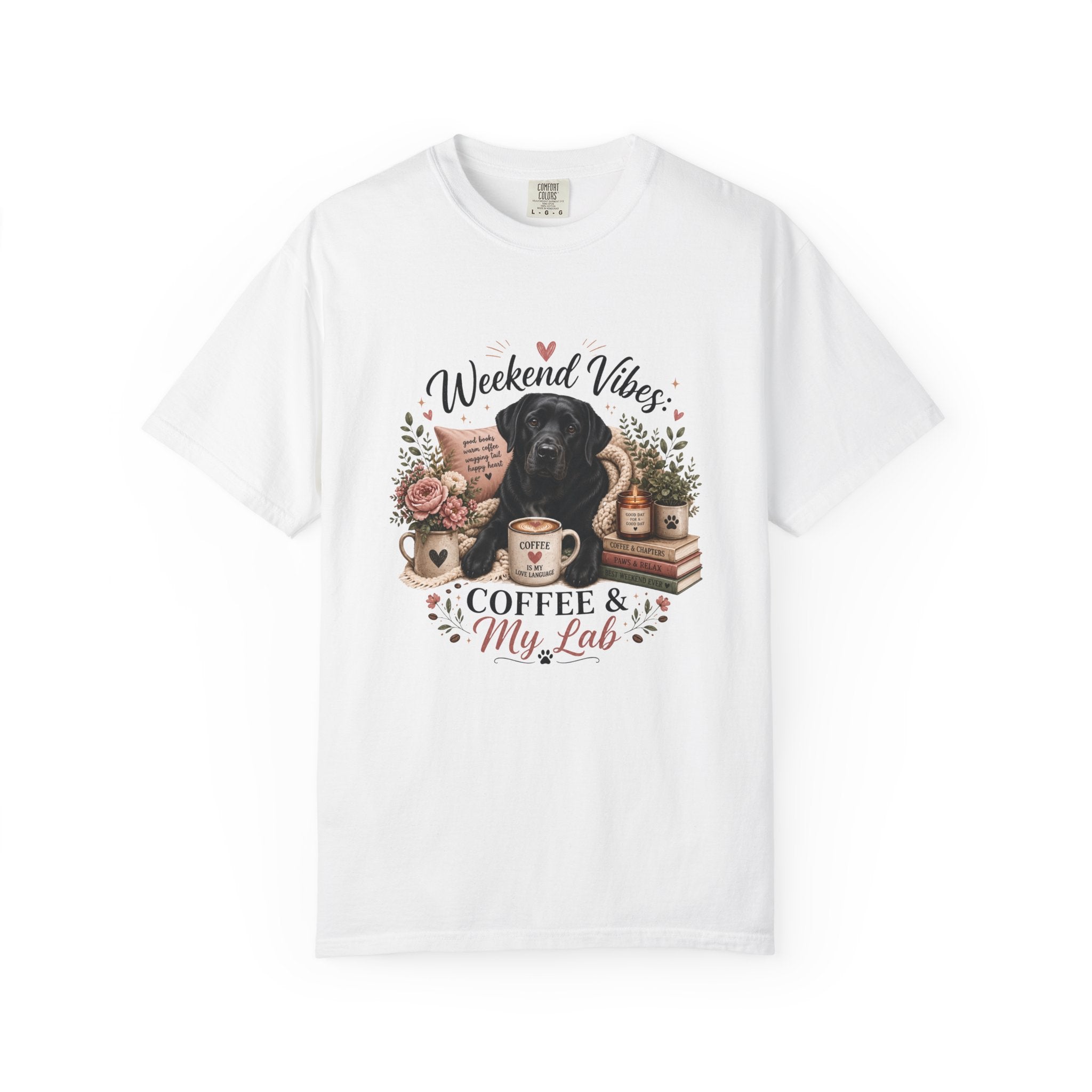 Weekend Vibes Coffee and My Lab Black Lab tee front view