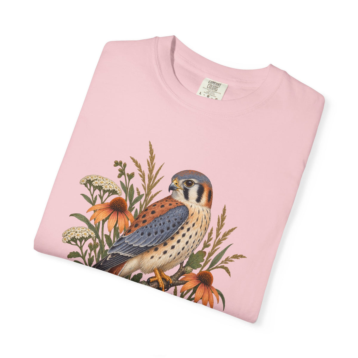 American Kestrel & Coneflower T-Shirt — Garment-Dyed Cotton