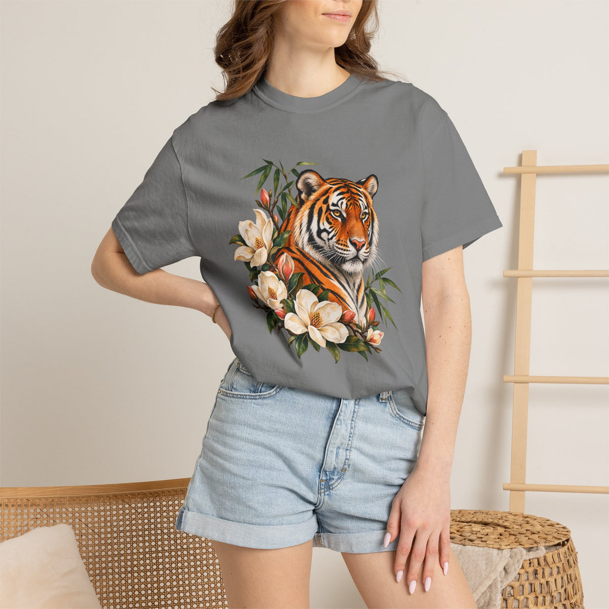 Tiger, Magnolia & Bamboo T-Shirt — Garment-Dyed Cotton