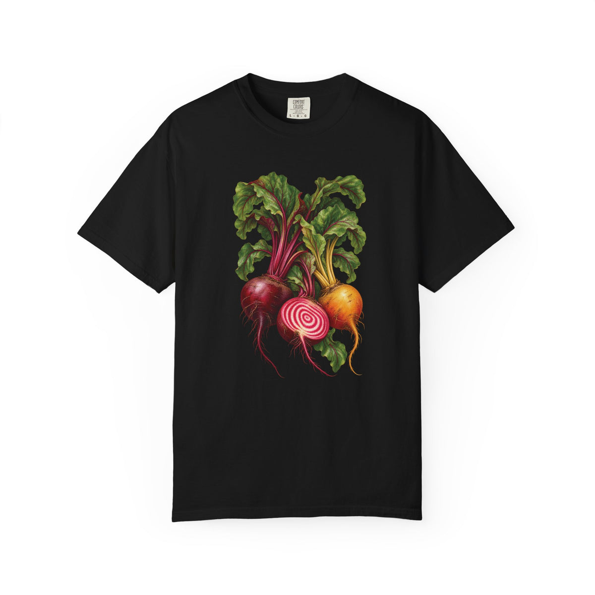 Heirloom beet T-shirt in Black, front view