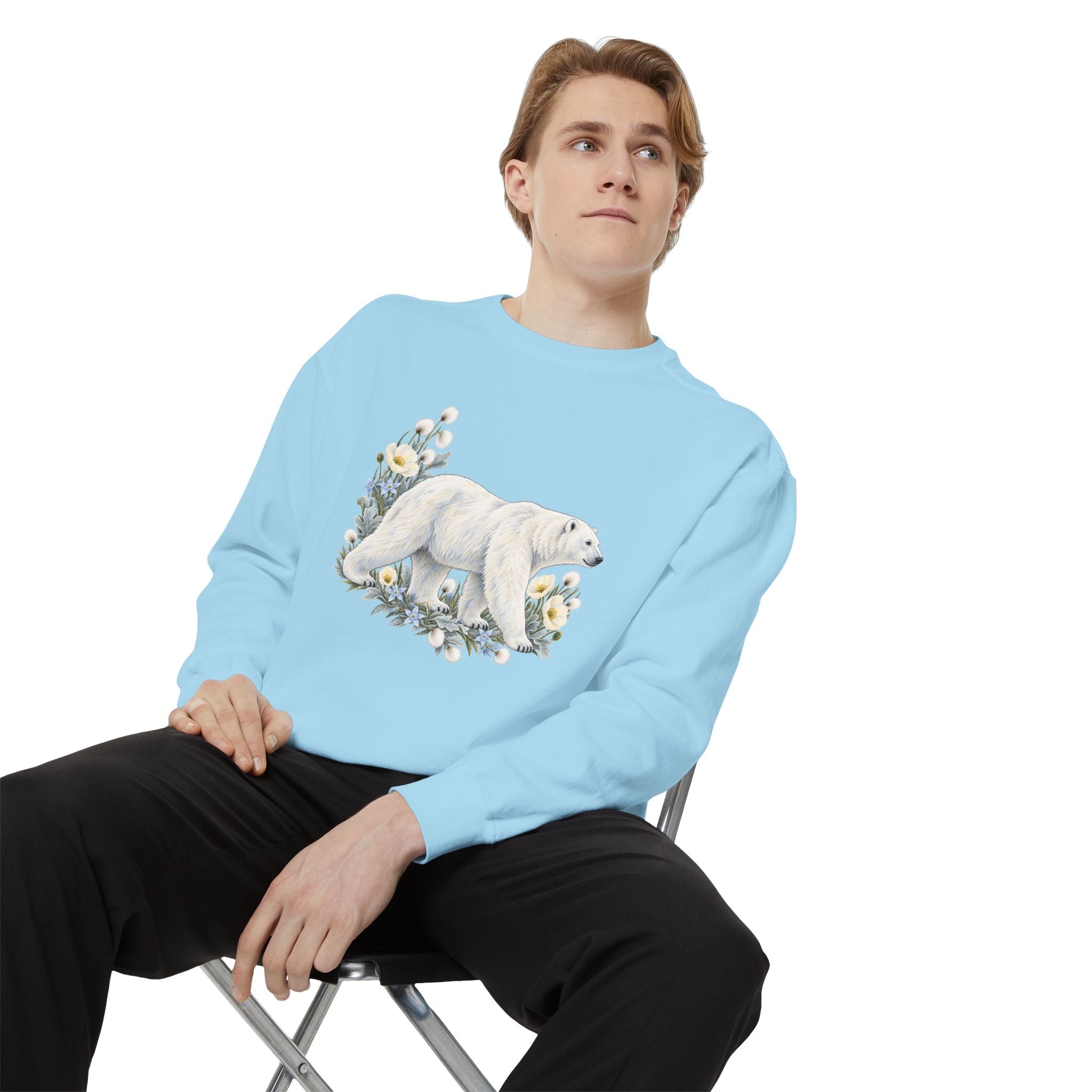 Polar Bear & Arctic Blooms Sweatshirt — Garment-Dyed Fleece