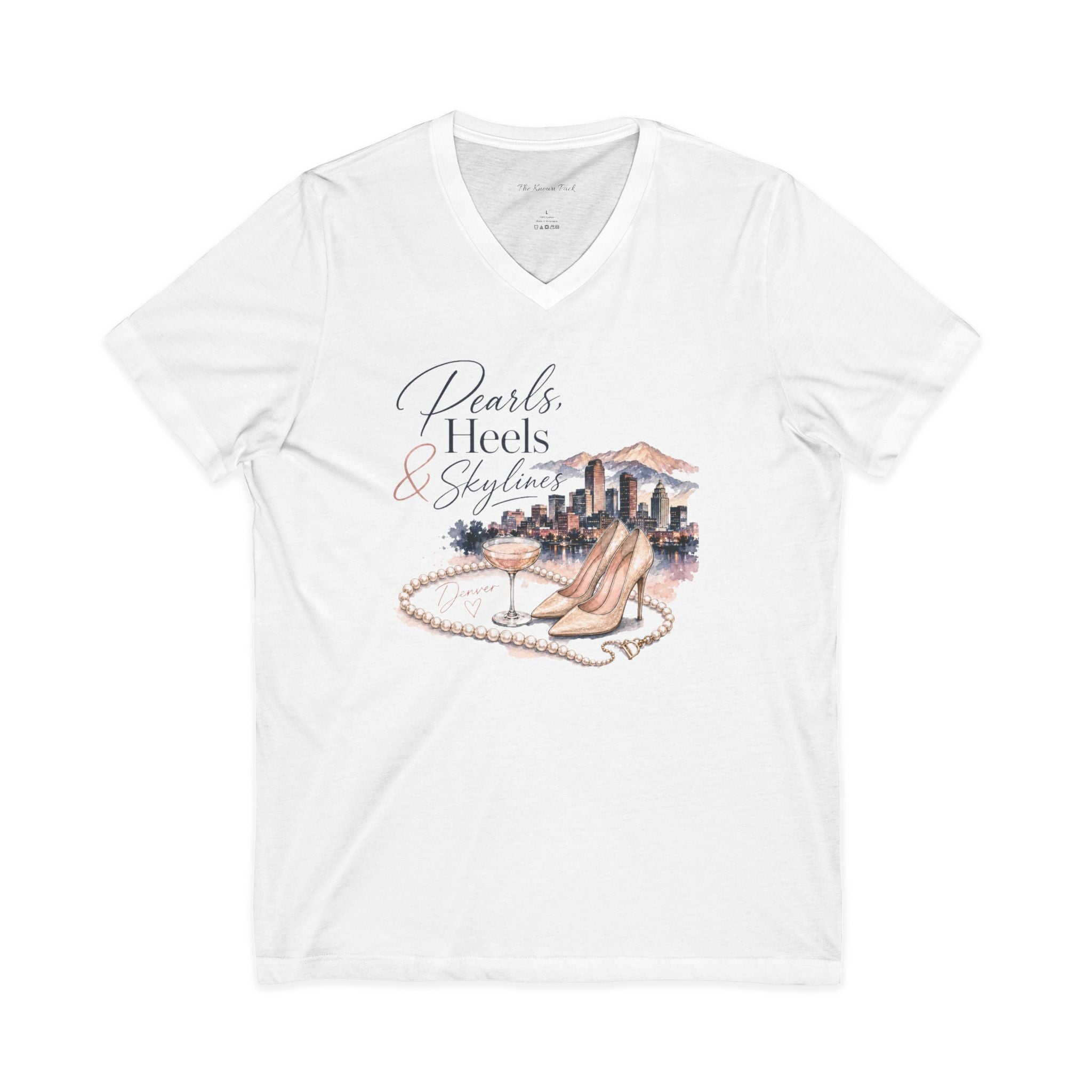 Pearls, Heels & Skylines — Denver Edition V-Neck Tee