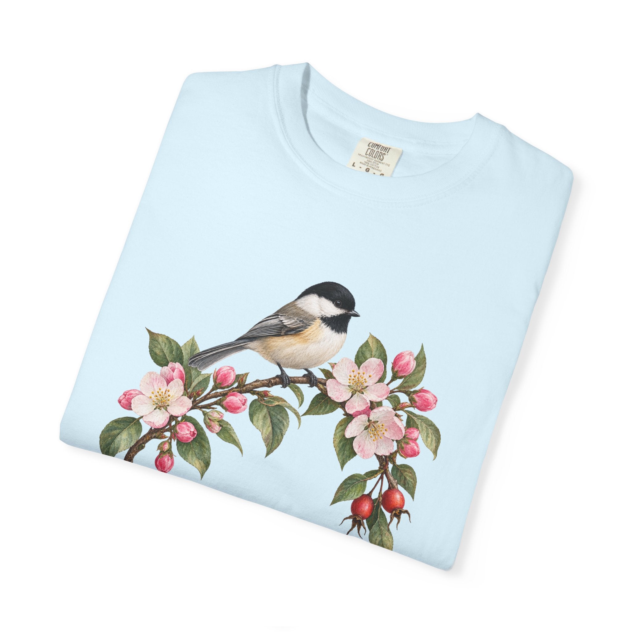 Chickadee & Apple Blossom T-Shirt — Garment-Dyed Cotton