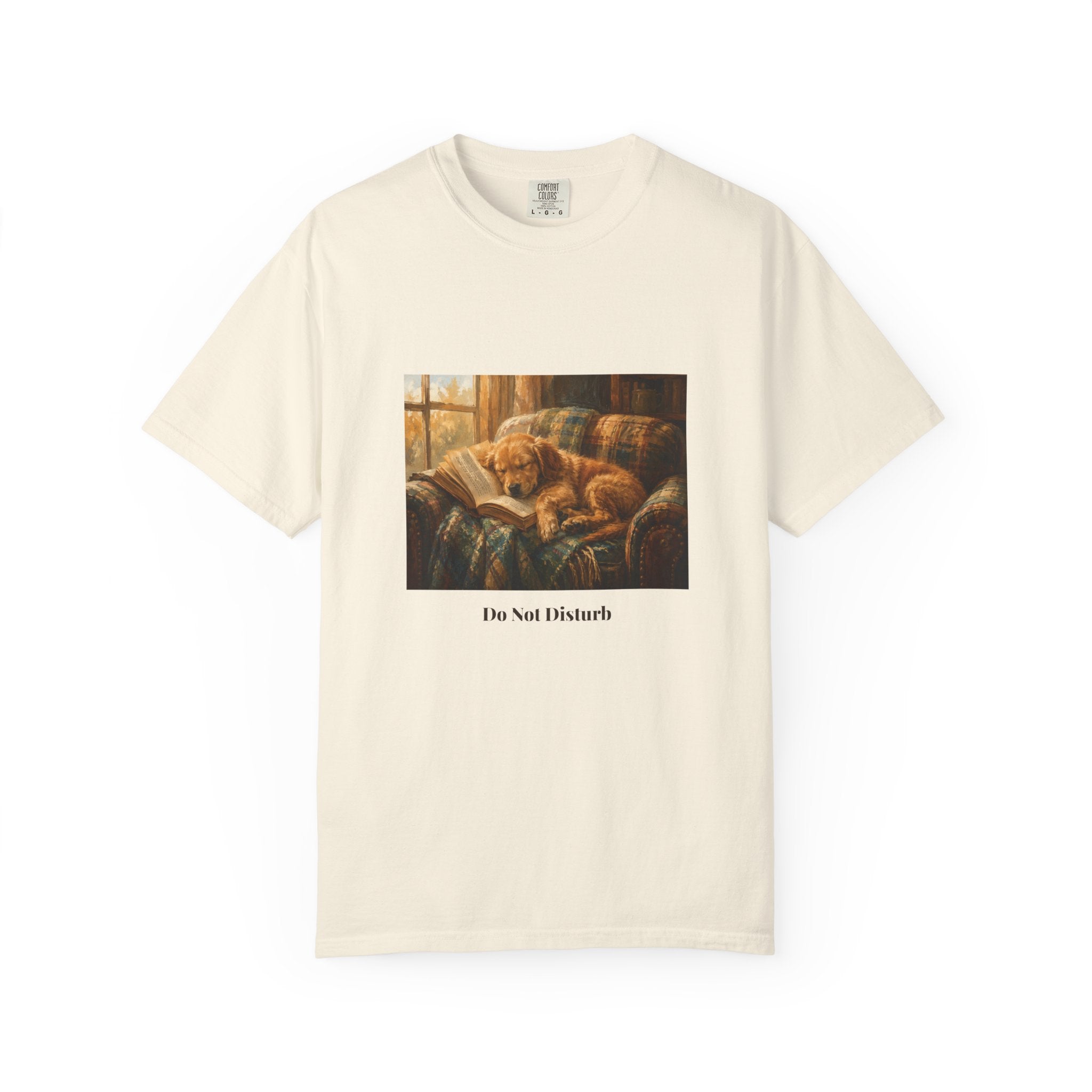 Do Not Disturb reading dog shirt lifestyle mockup