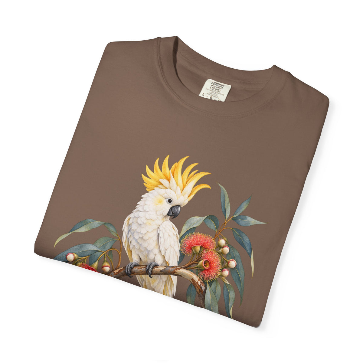 Cockatoo & Gum Blossom T-Shirt — modelled front view