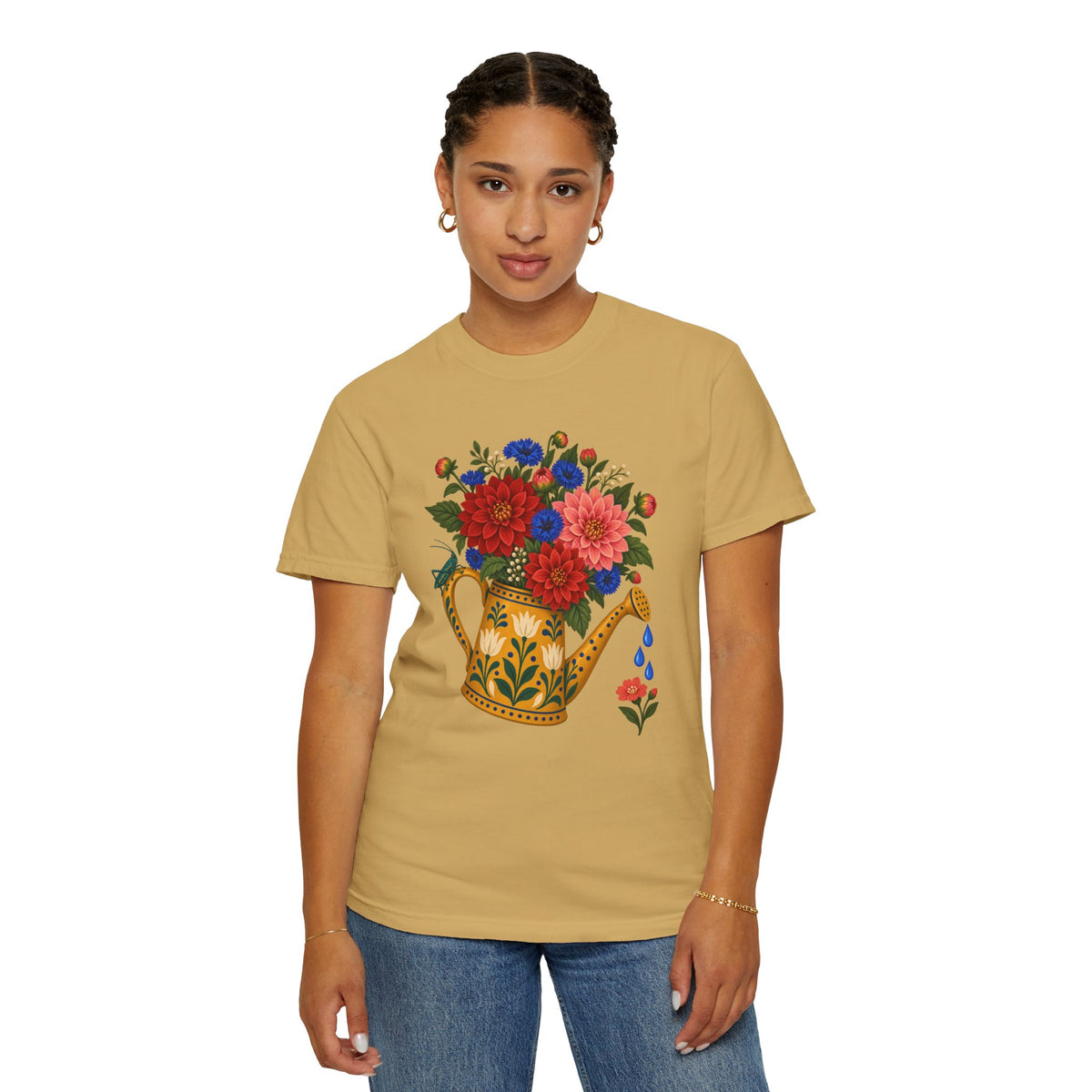 It Started With One Pot — Folk Art Watering Can & Flowers T-Shirt, garment-dyed Comfort Colors cotton