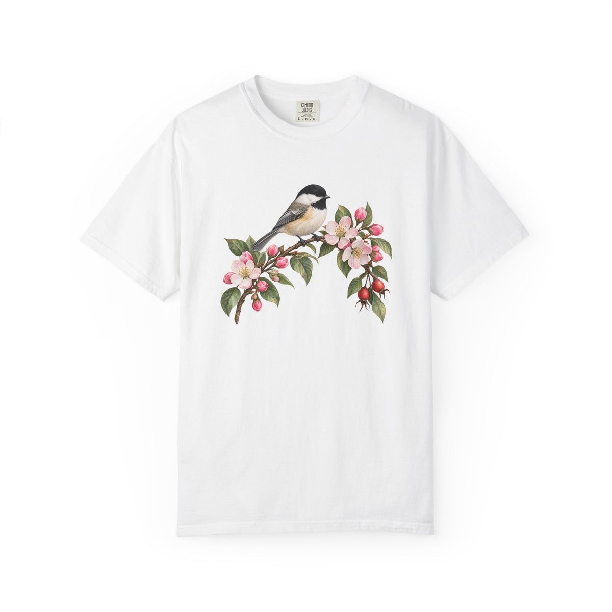 Chickadee & Apple Blossom T-Shirt — Garment-Dyed Cotton