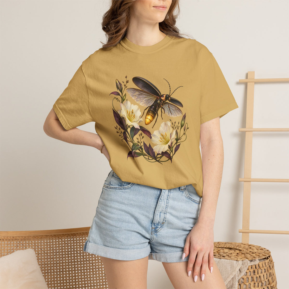 Firefly & Evening Primrose T-Shirt — evening primrose detail