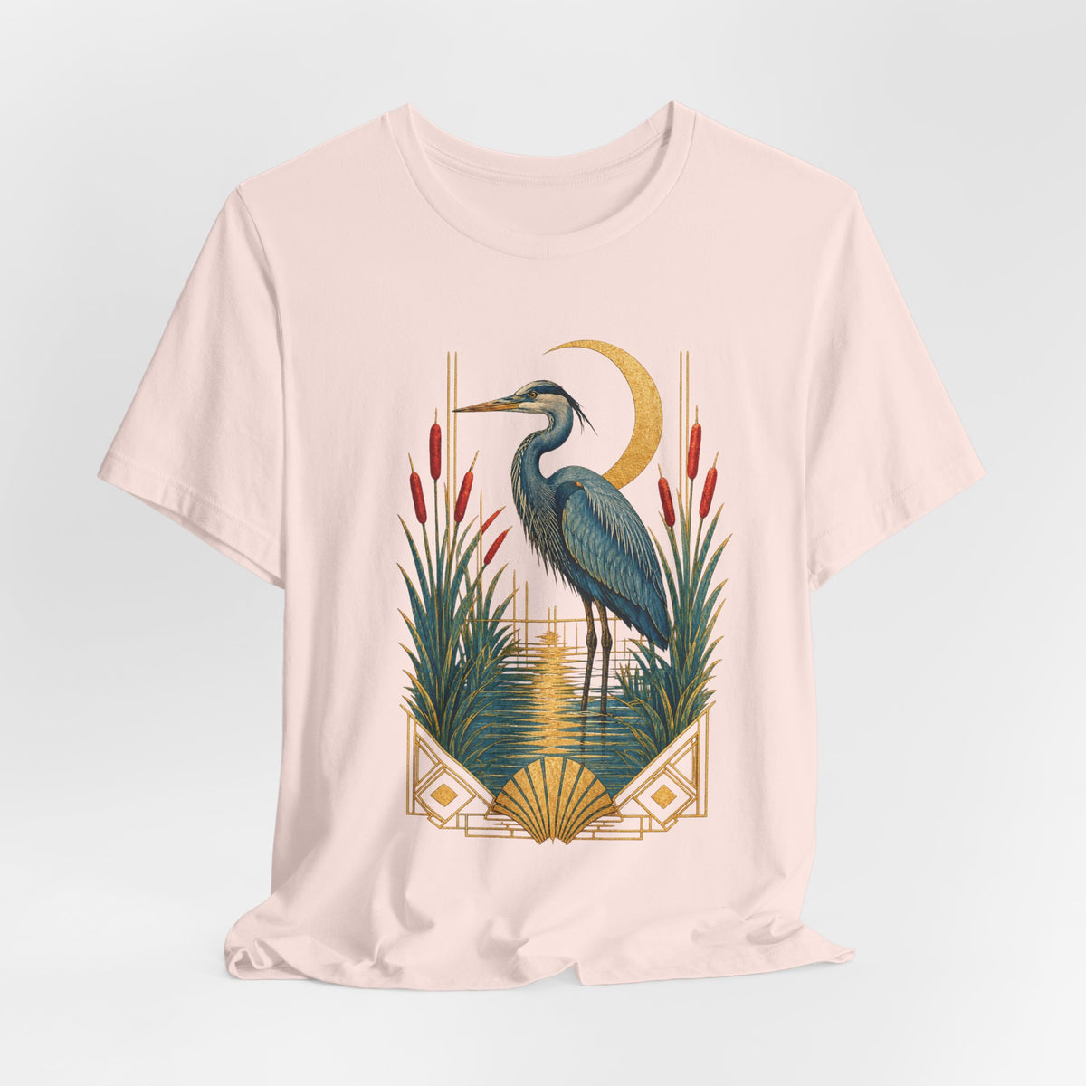 Art Deco Heron & Cattails T-Shirt