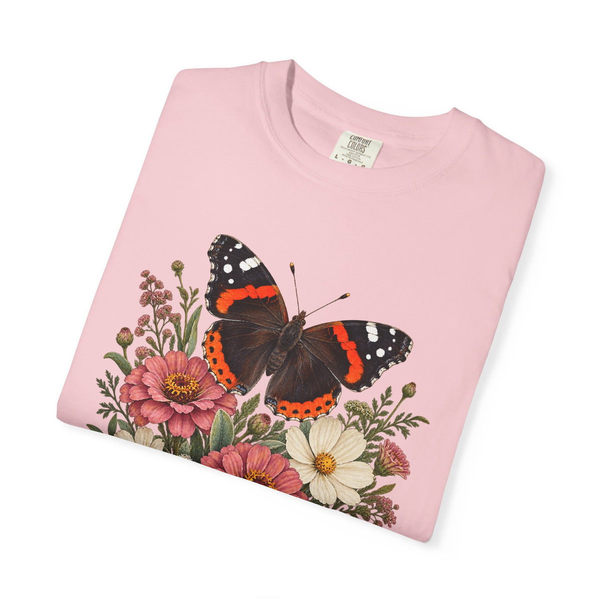 Red Admiral & Zinnia T-Shirt — Garment-Dyed Cotton