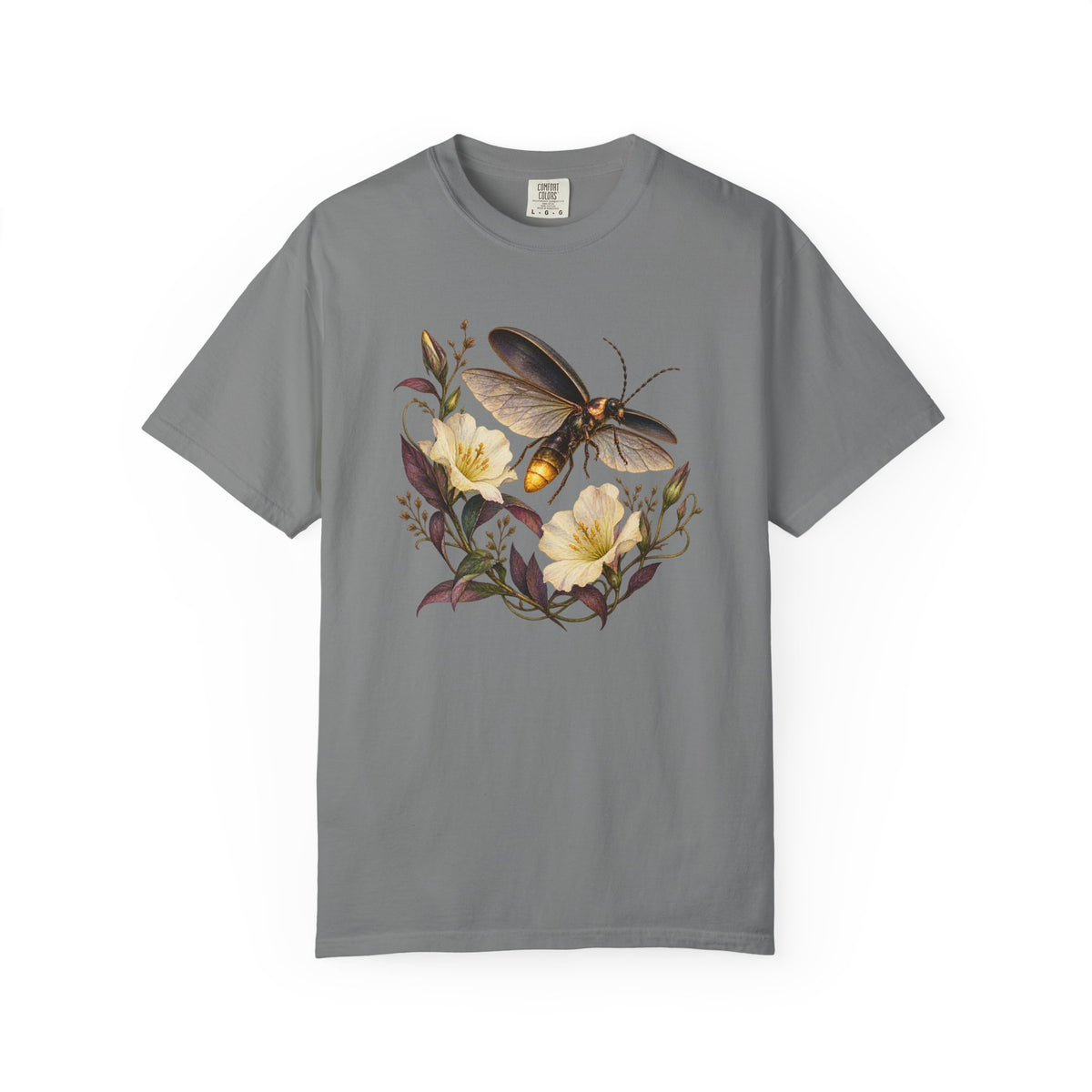 Firefly & Evening Primrose T-Shirt — heavyweight garment-dyed cotton, sizes S to 4XL