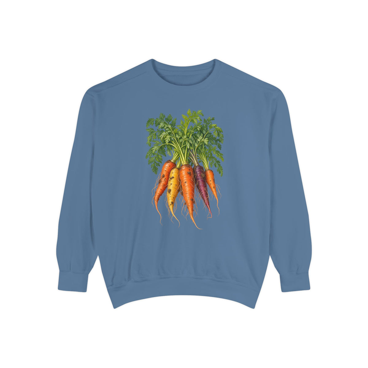 Heirloom carrot sweatshirt in Blue Jean, front view