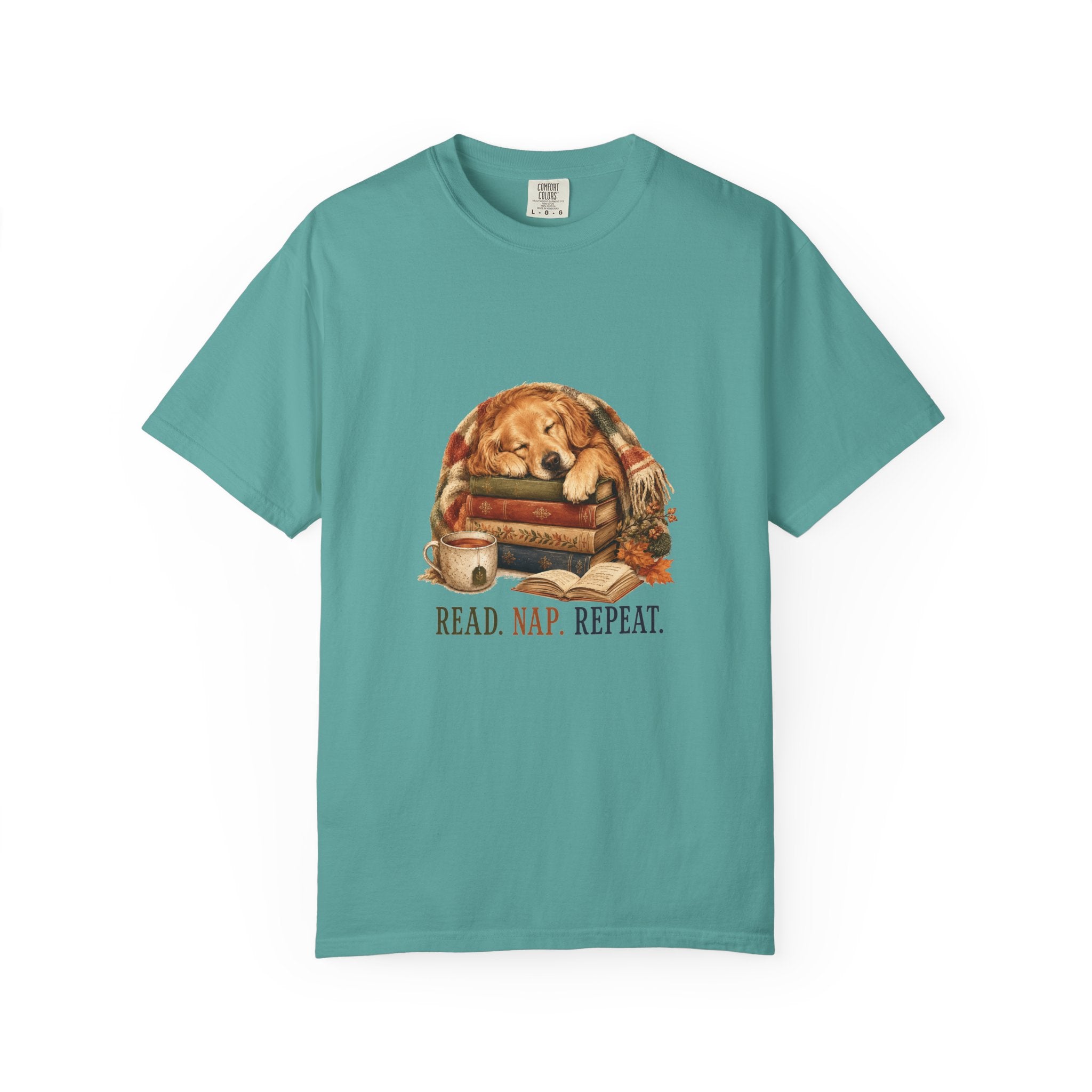 Read Nap Repeat cozy dog shirt on model