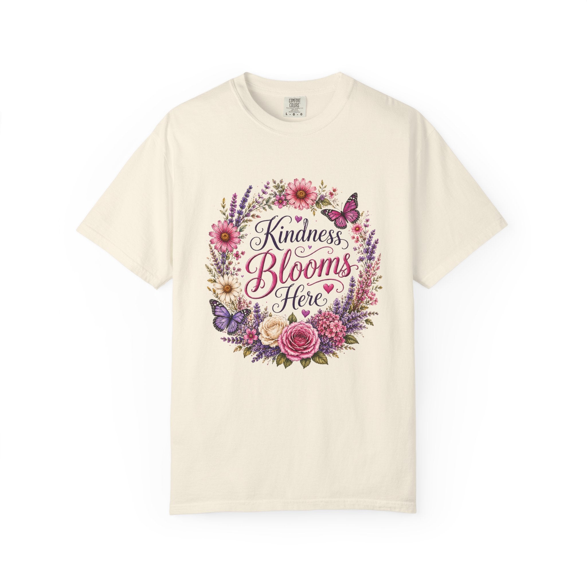 Kindness Blooms Here rose wreath shirt lifestyle mockup