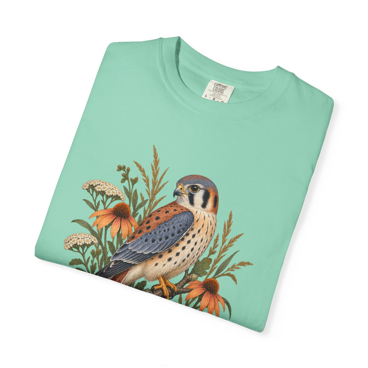 American Kestrel & Coneflower T-Shirt — Garment-Dyed Cotton